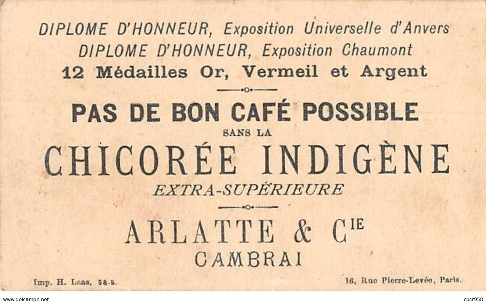 Chromos - COR10081 - Chicorée Indigène - Arlatte & Cie, Cambrai - La Cloche De L'école -  6x10 Cm Environ - Tea & Coffee Manufacturers