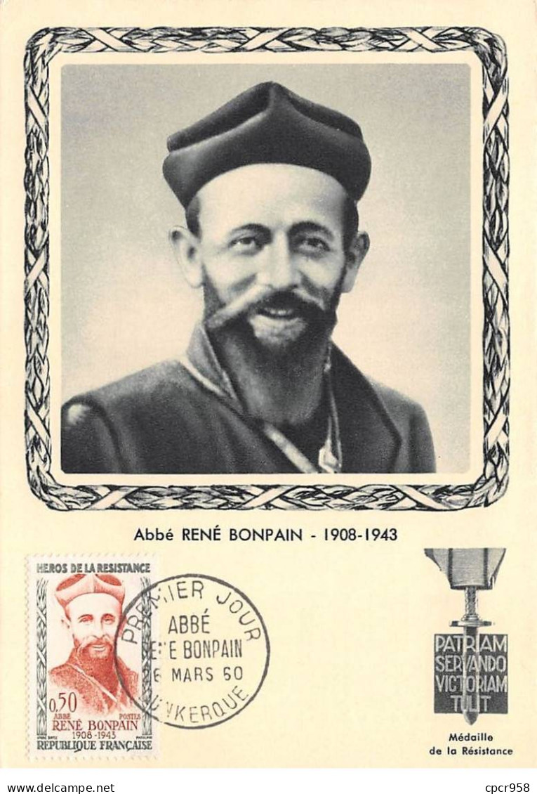 FRANCE.Carte Maximum.AM13874.26/03/1960.Cachet Dunkerque.Abbé René Bonpain (1908-1943).Médaille De La Résistance - 1960-1969