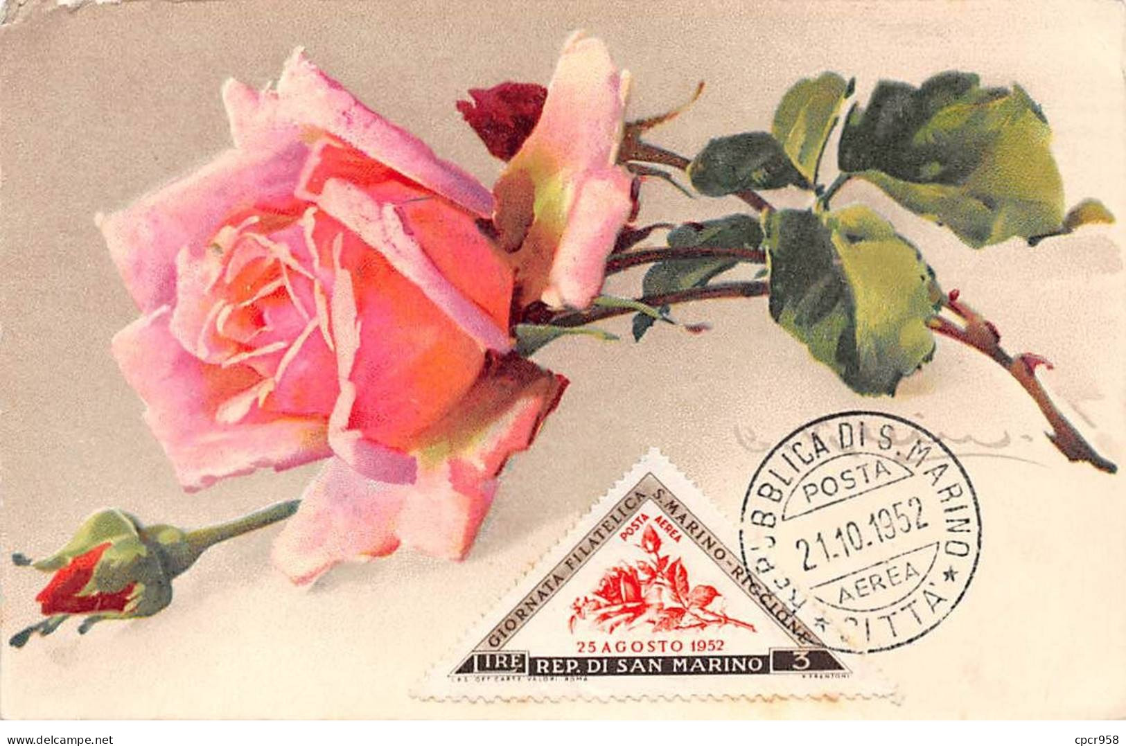 ITALIE.Carte Maximum.AM14097.21/10/1952.Cachet Républica Di San Marino.Rose - Used Stamps