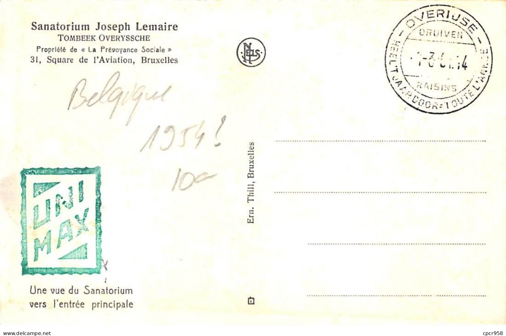 BELGIQUE.Carte Maximum.AM14093.1954.Cachet Overiuse.Vue Du Sanatorium Joseph Lemaire.Prévoyance Sociale - Gebruikt