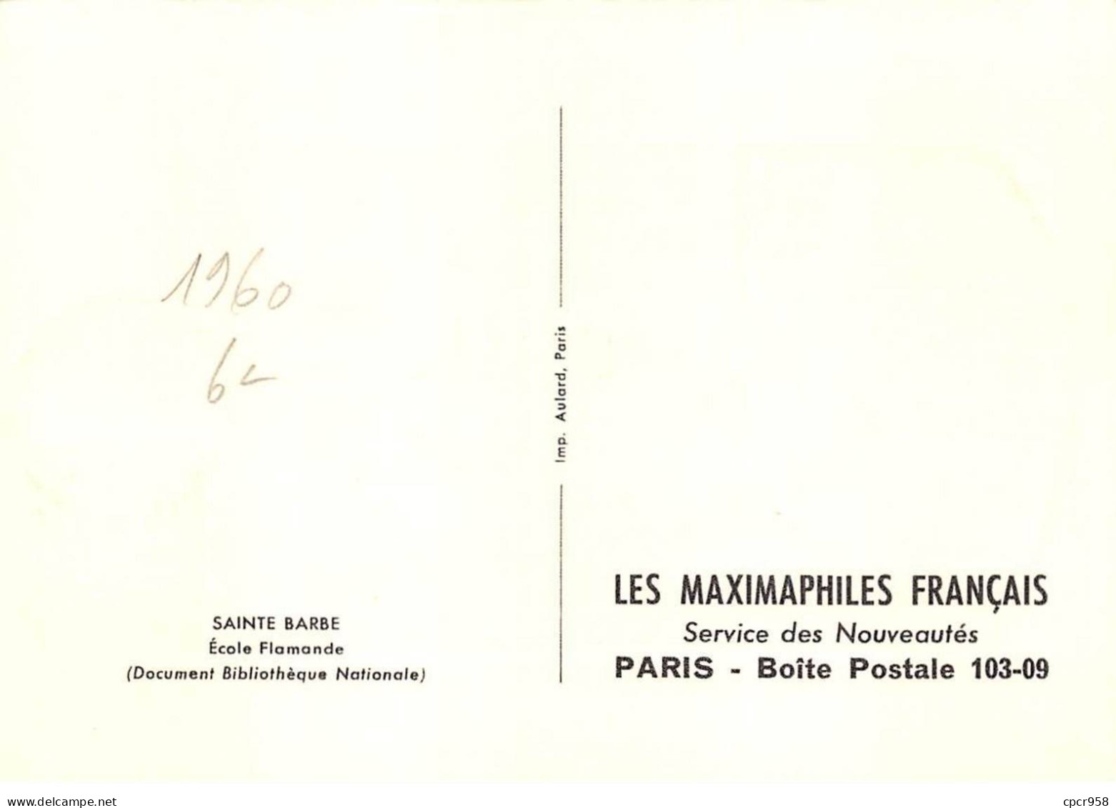 FRANCE.Carte Maximum.AM13861.Déc 1960.Cachet Paris.Sainte Barbe - 1960-1969