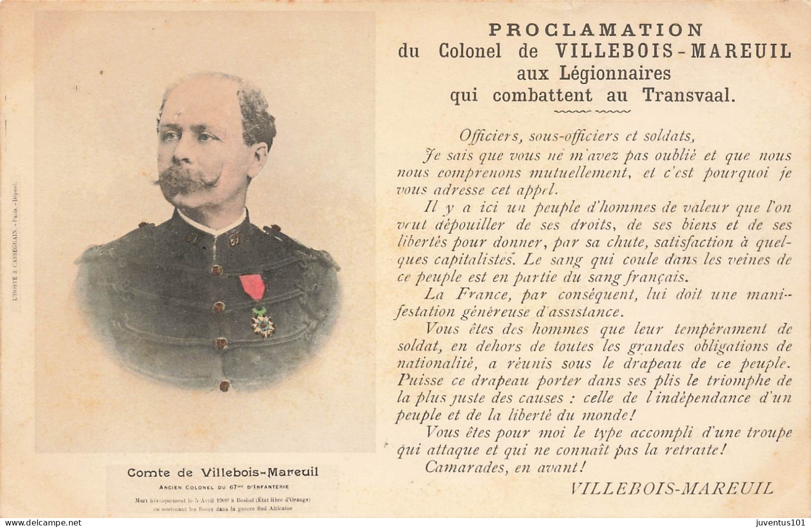 CPA Proclamation Du Colonel De Villebois Mareuil Aux Légionnaires Qui Combattent Au Transvaal-RARE En Couleurs    L2889 - Characters