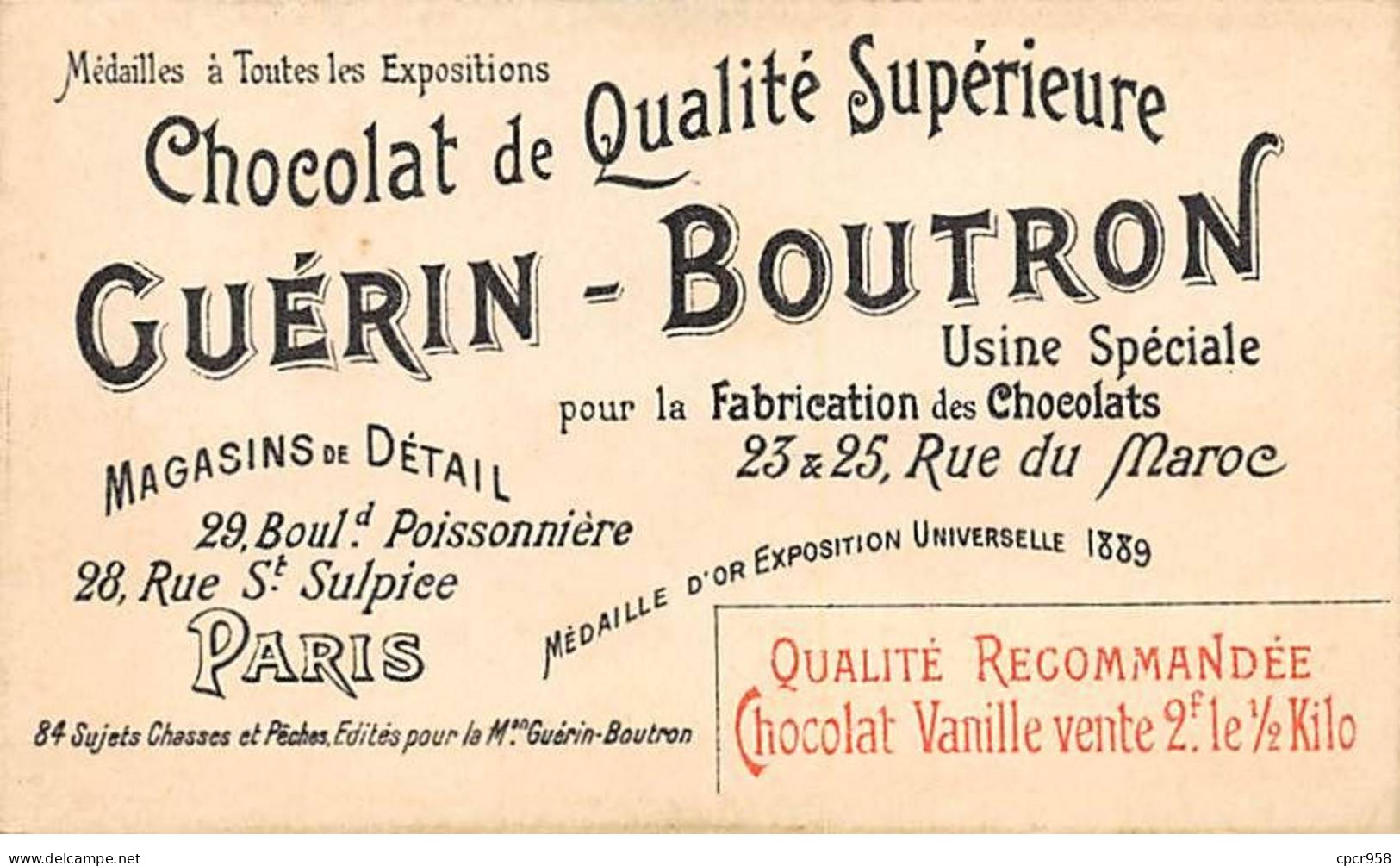 Chromos -COR10613 - Chocolat Guérin-Boutron- Chasses Et Pêches- Girafes - Chasseur - 6x10 Cm Env. - Guerin Boutron