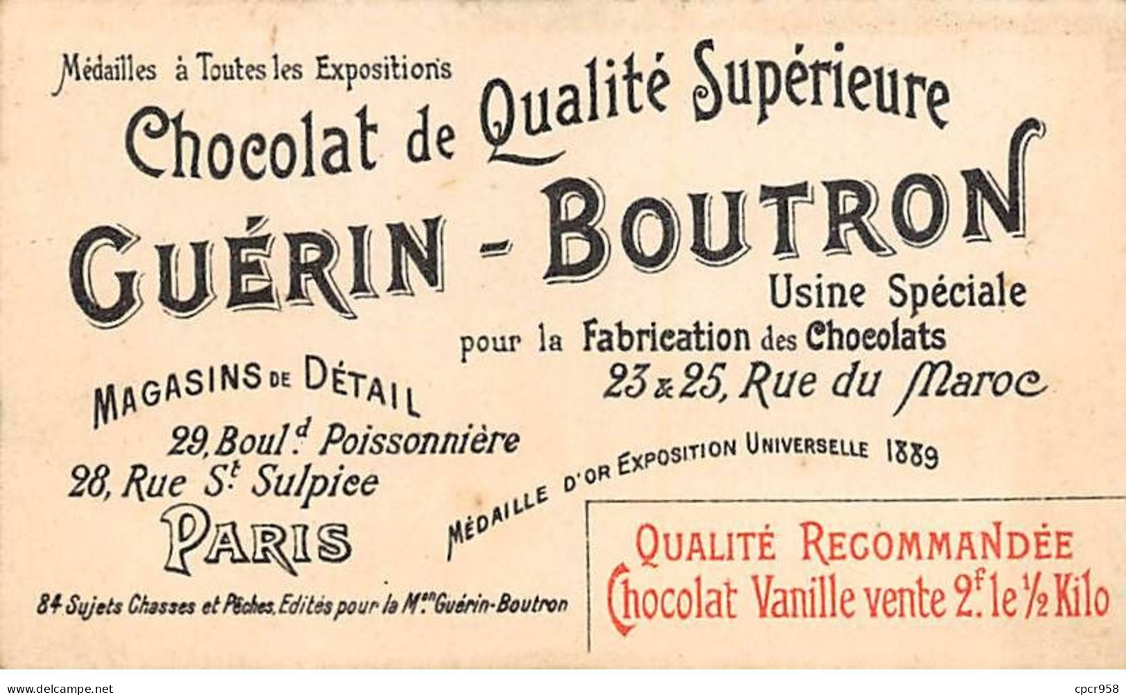 Chromos -COR10614 - Chocolat Guérin-Boutron- Chasses Et Pêches- Cerf- Affût- Ecosse - Chasseurs - 6x10 Cm Env. - Guérin-Boutron