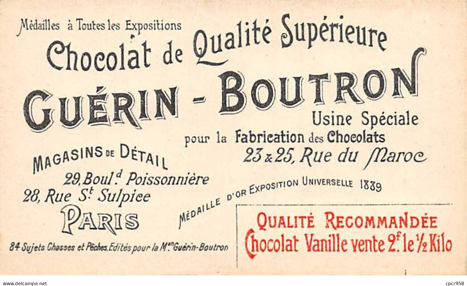 Chromos -COR10595 - Chocolat Guérin-Boutron- Chasses Et Pêches-Renard- Chiens - Chevaux -Chasseurs  - 6x10 Cm Env. - Guérin-Boutron