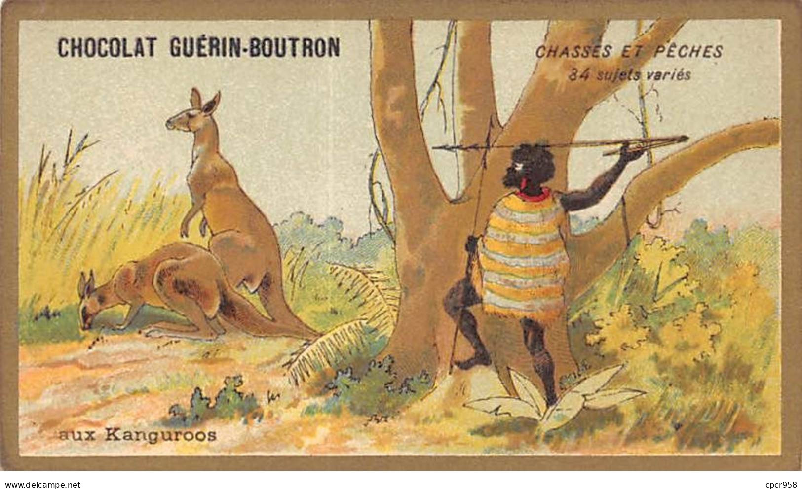 Chromos -COR10596 - Chocolat Guérin-Boutron- Chasses Et Pêches-Kangourou -Chasseur  - 6x10 Cm Env. - Guerin Boutron