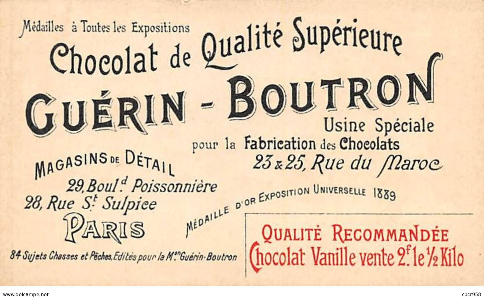 Chromos -COR10606 - Chocolat Guérin-Boutron- Chasses Et Pêches-Courre- Cerf- Chiens- Chasseurs- 6x10 Cm Env. - Guerin Boutron