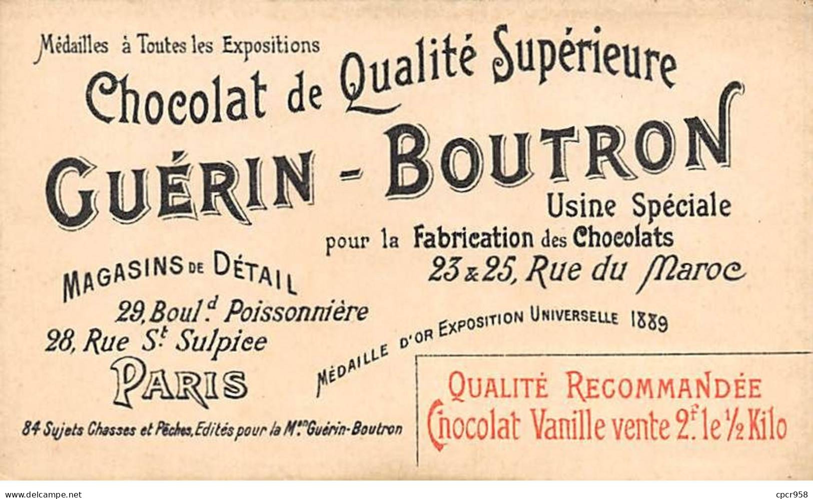 Chromos -COR10591 - Chocolat Guérin-Boutron- Chasses Et Pêches-Blaireau- Chiens -Chasseurs  - 6x10 Cm Env. - Guerin Boutron