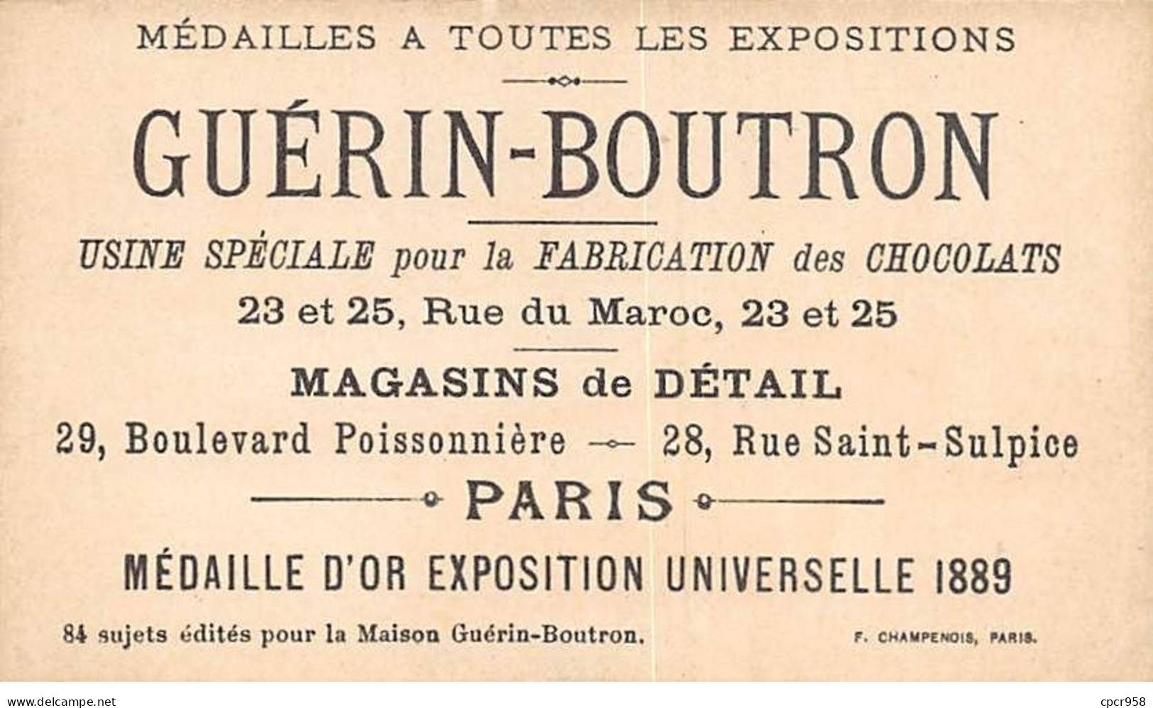 Chromos -COR10586 - Chocolat Guérin-Boutron- Chasses Et Pêches-Hippopotame- Bateau -Chasseurs  - 6x10 Cm Env. - Guérin-Boutron