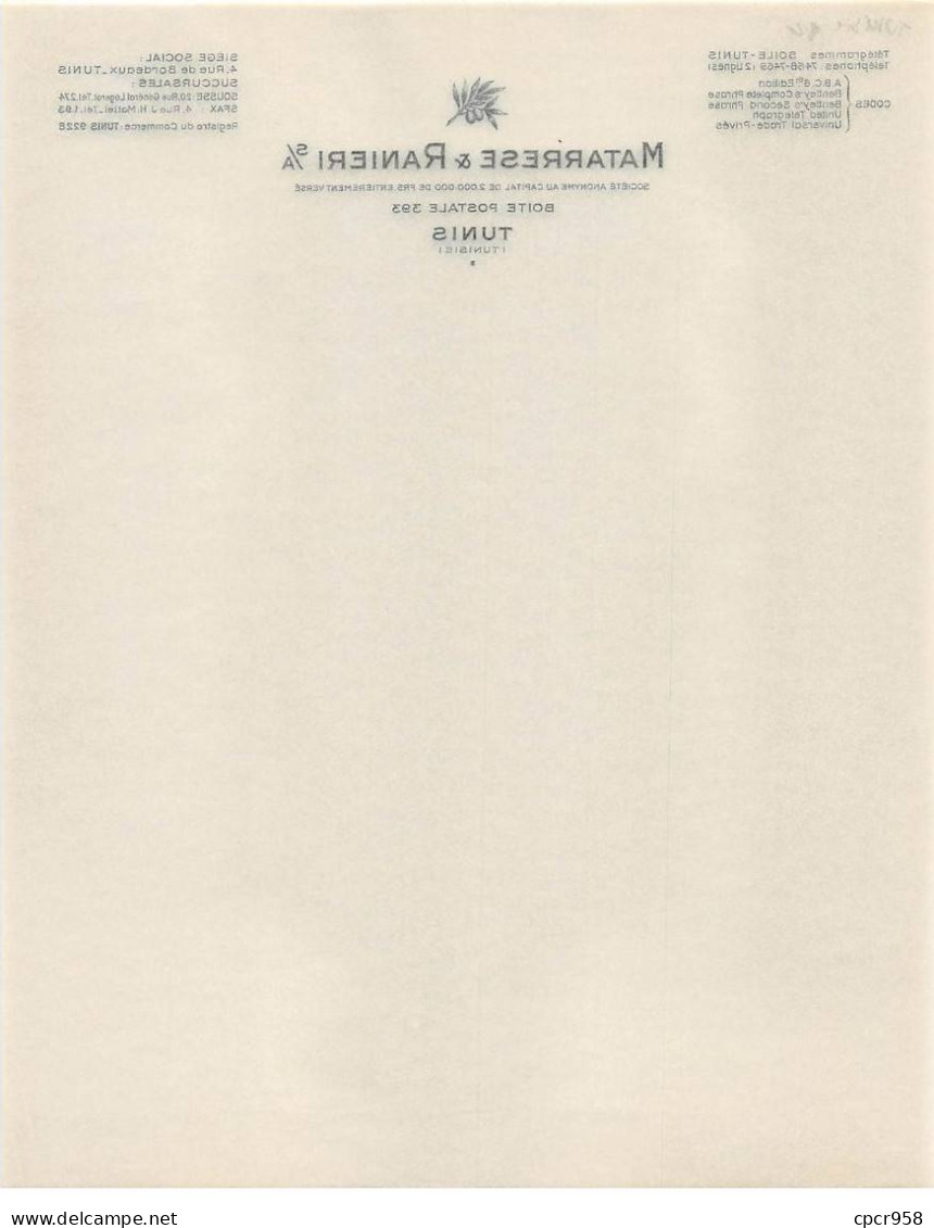 Facture.AM20078.Tunisie.Tunis.1900 Environ.Matarrese & Ranieri S/a - Andere & Zonder Classificatie