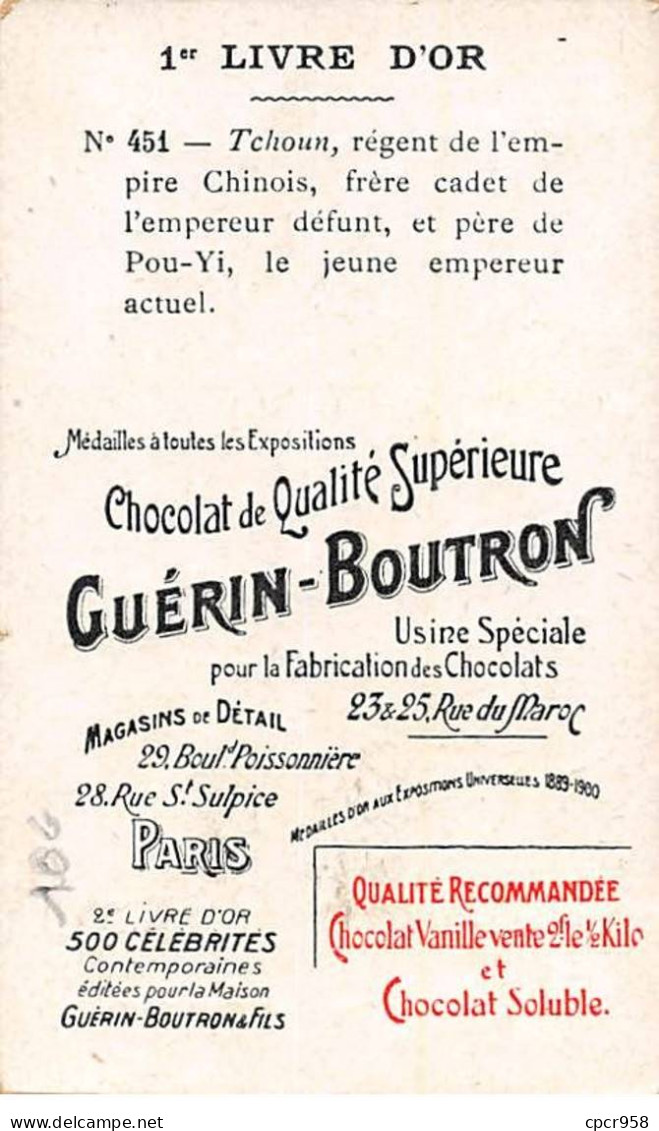 Chromos -COR12539 - Chocolat Guérin-Boutron - Tehoun - Régent De La Chine - 10x6cm Env. - Guérin-Boutron