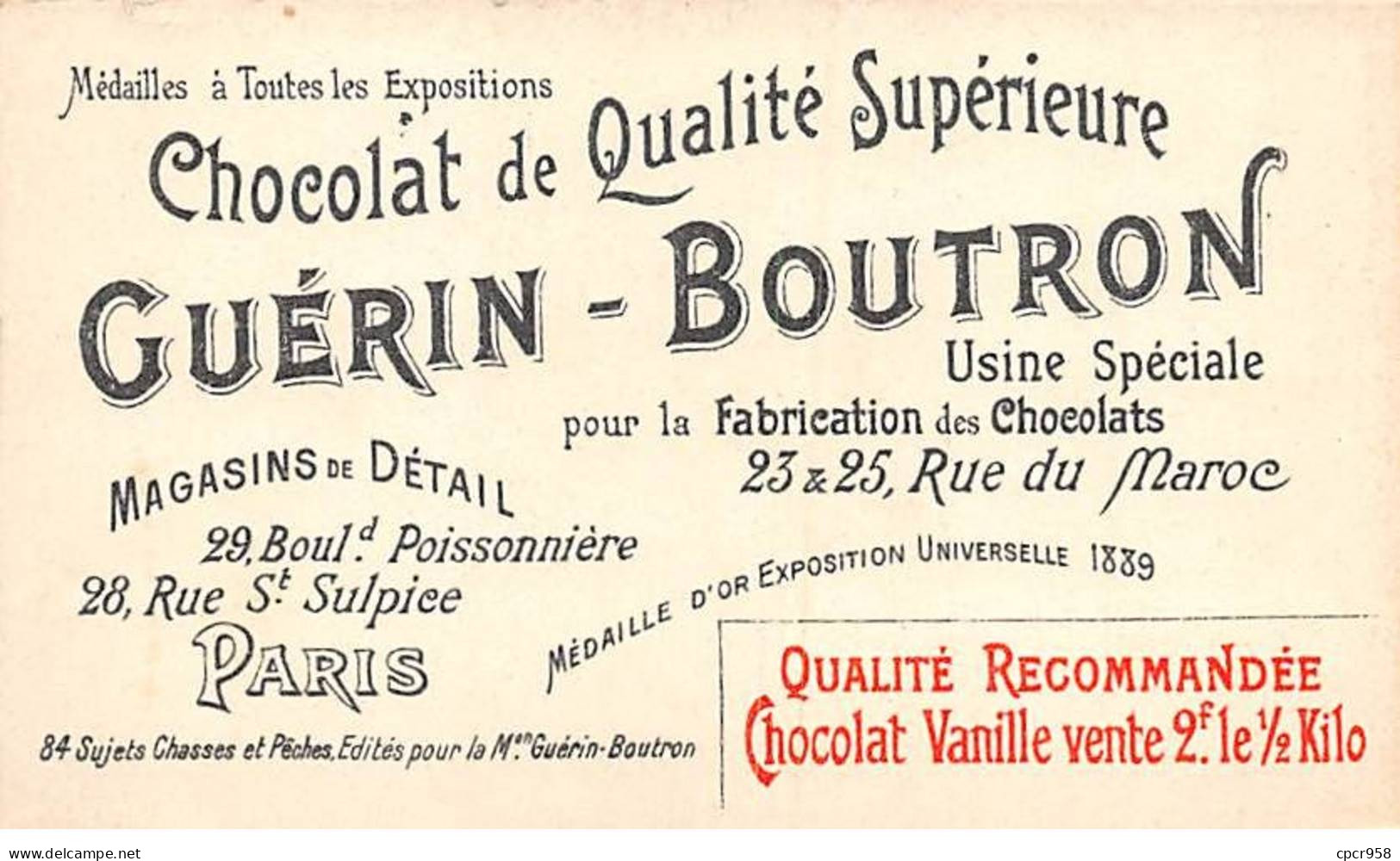 Chromos -COR10574 - Chocolat Guérin-Boutron- Chasses Et Pêches-Renard- Chien- Chevaux - Chasseurs  - 6x10 Cm Env. - Guerin Boutron