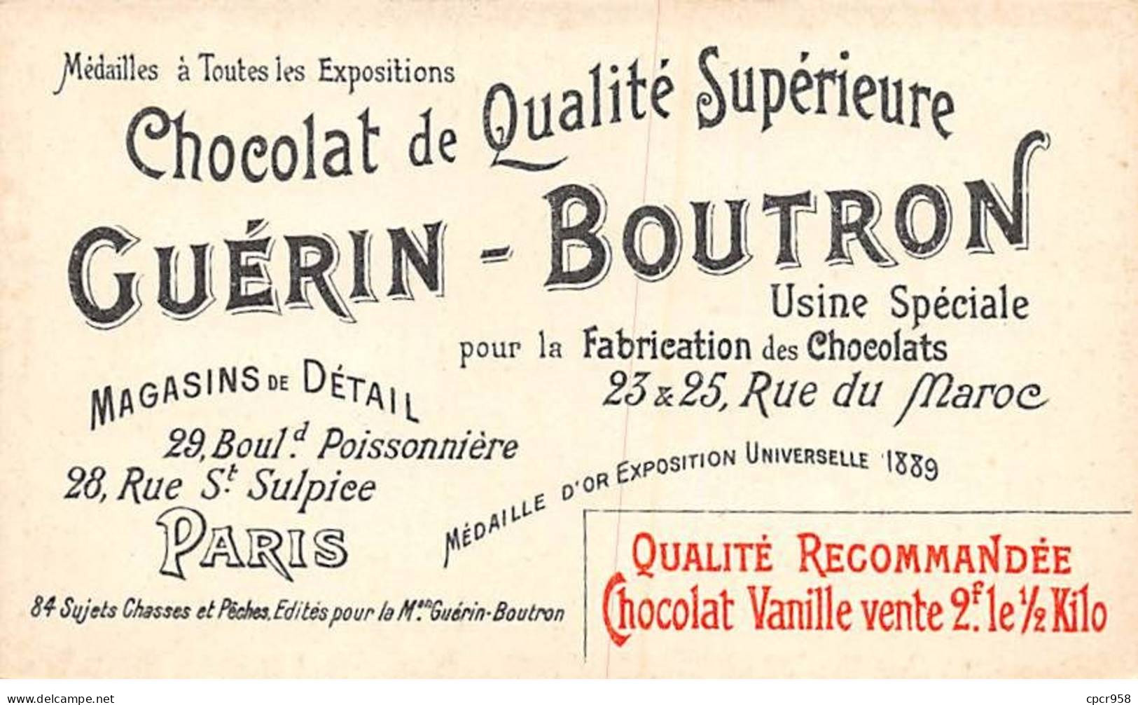 Chromos -COR10572 - Chocolat Guérin-Boutron- Chasses Et Pêches- Filet- Petits Oiseaux- Chasseurs  - 6x10 Cm Env. - Guérin-Boutron