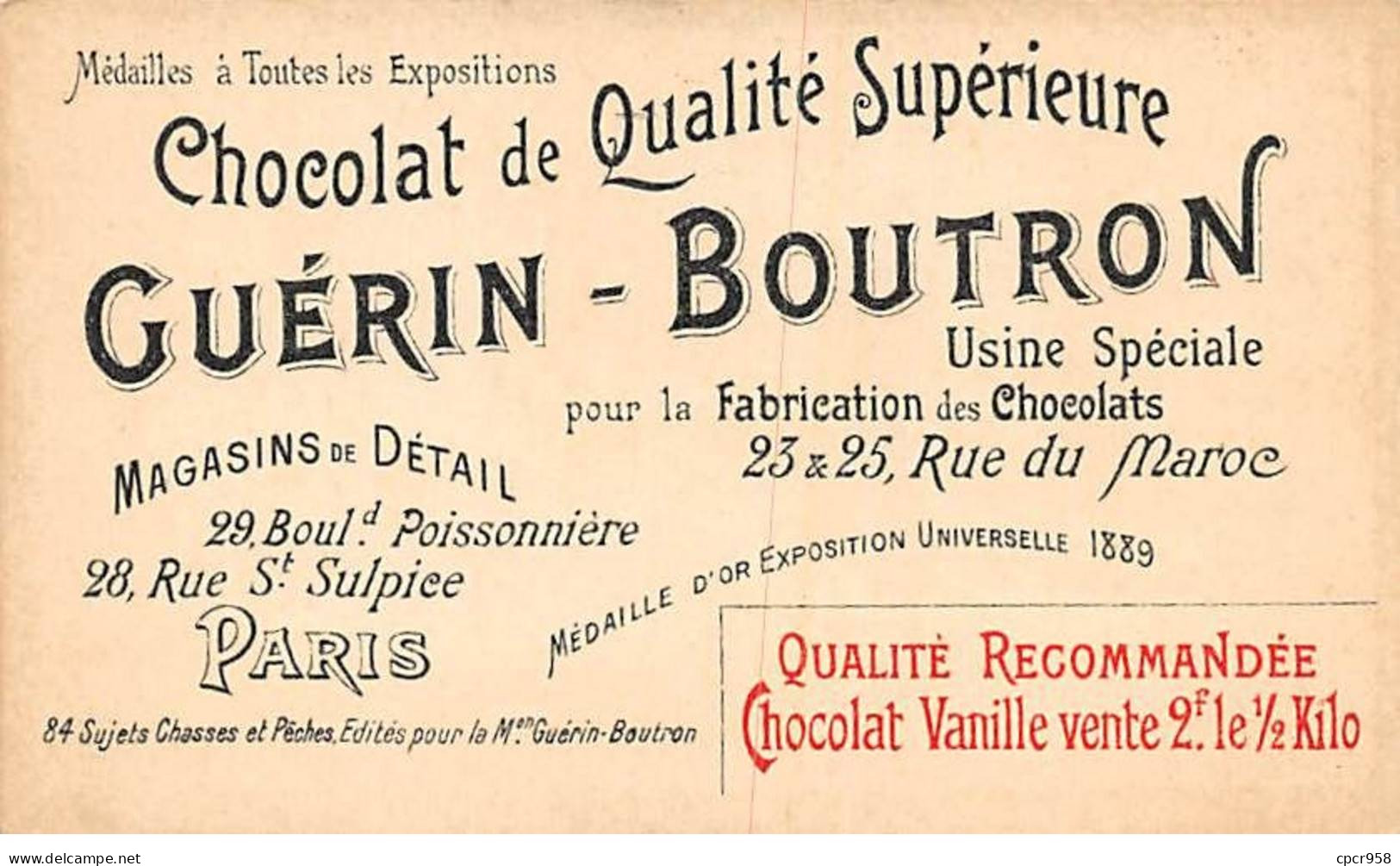 Chromos -COR10571 - Chocolat Guérin-Boutron- Chasses Et Pêches- Canards Sauvages  - 6x10 Cm Env. - Guérin-Boutron