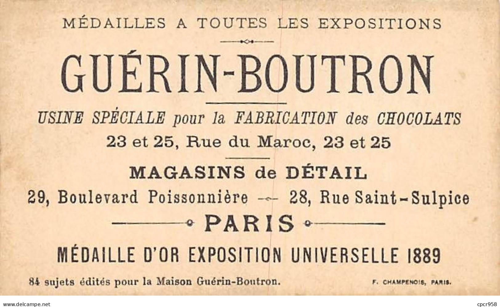 Chromos -COR10568 - Chocolat Guérin-Boutron- Chasses Et Pêches-Lion- Affût- Atlas - Chasseur - 6x10 Cm Env. - Guerin Boutron