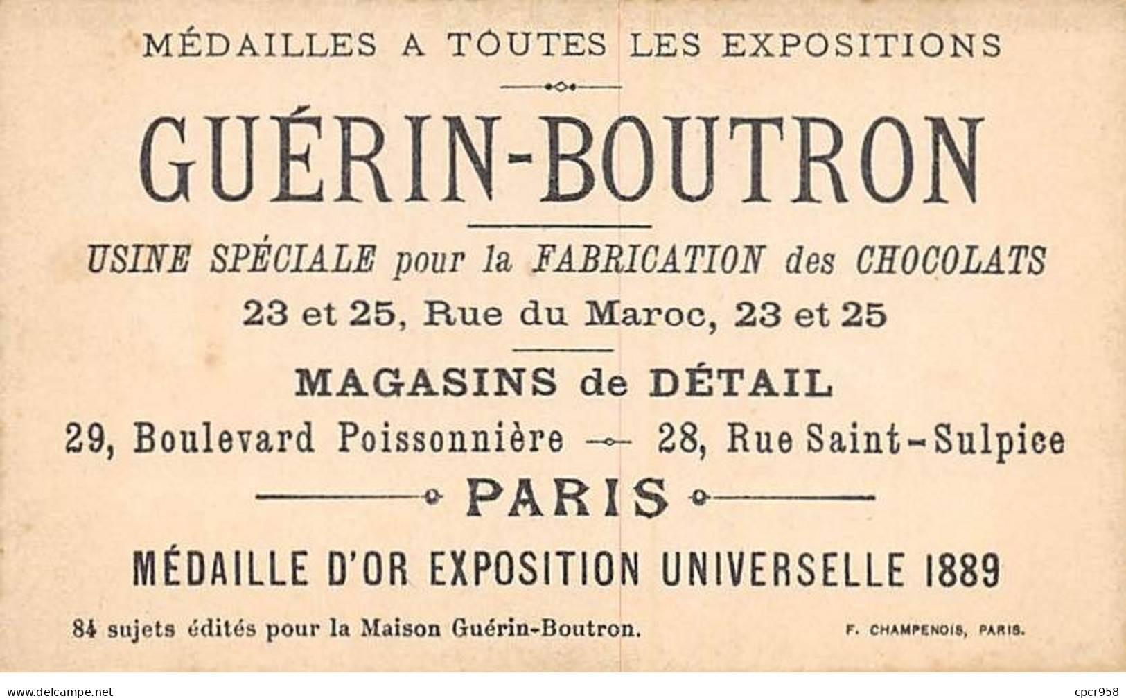Chromos -COR10567 - Chocolat Guérin-Boutron- Chasses Et Pêches-Outarde- Faucon - Chasseur - 6x10 Cm Env. - Guerin Boutron