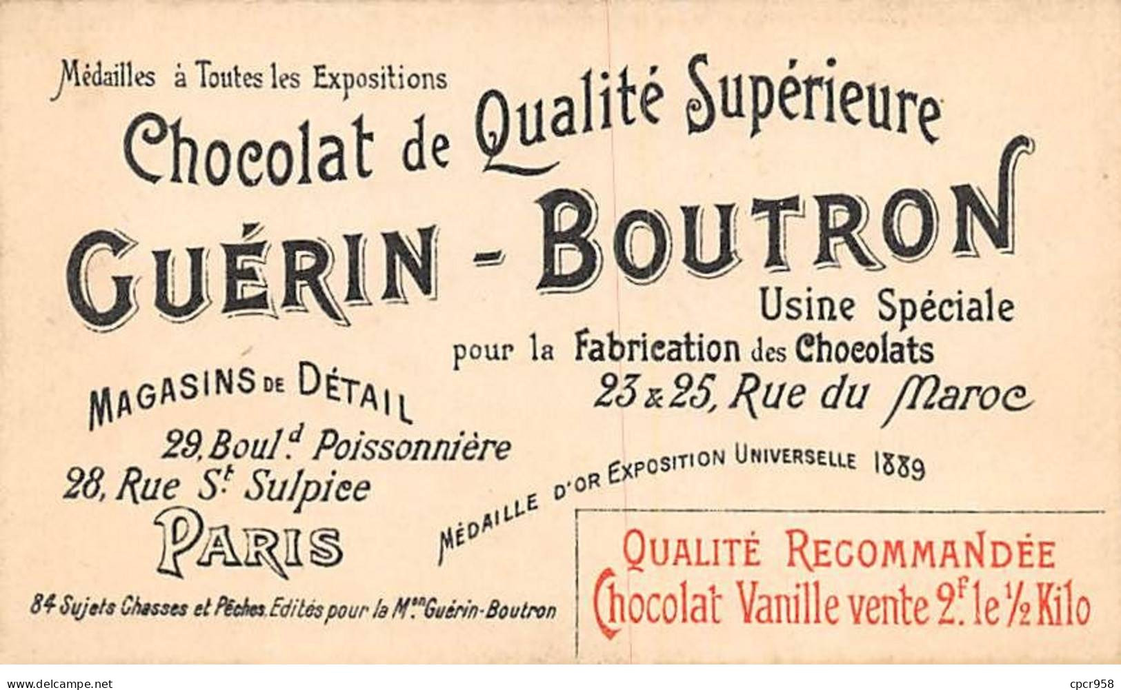 Chromos -COR10566 - Chocolat Guérin-Boutron- Chasses Et Pêches-Filet- Petits Oiseaux - Chasseur - 6x10 Cm Env. - Guerin Boutron