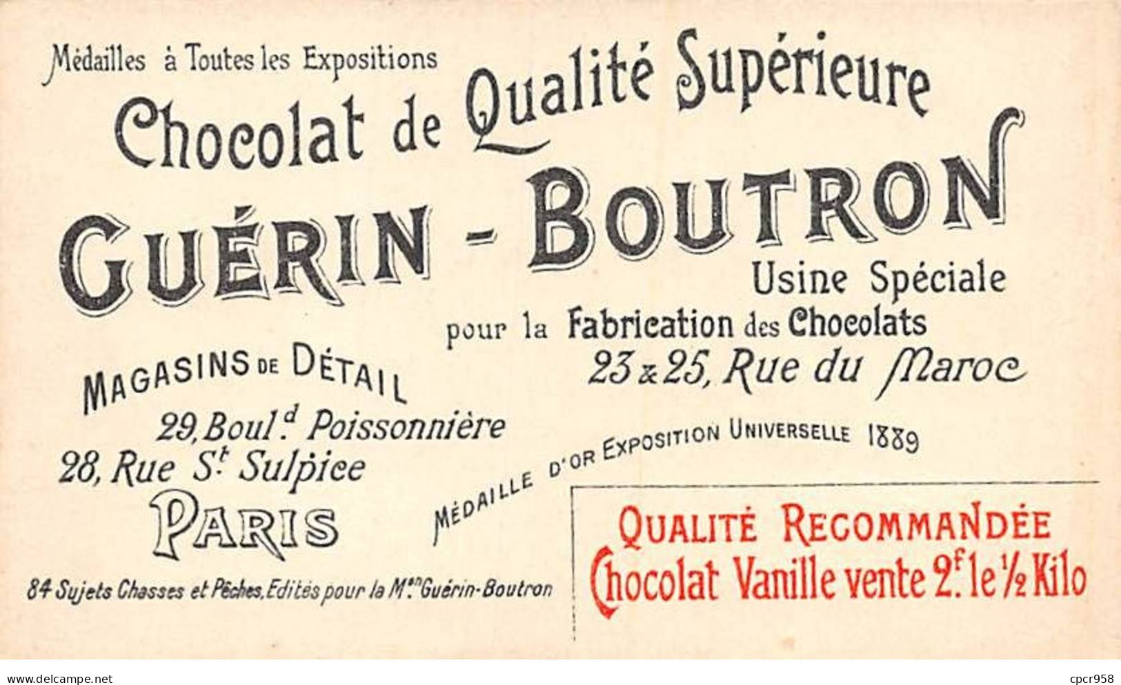 Chromos -COR10557 - Chocolat Guérin-Boutron- Chasses Et Pêches-Faucon- Cheval  - 6x10 Cm Env. - Guerin Boutron
