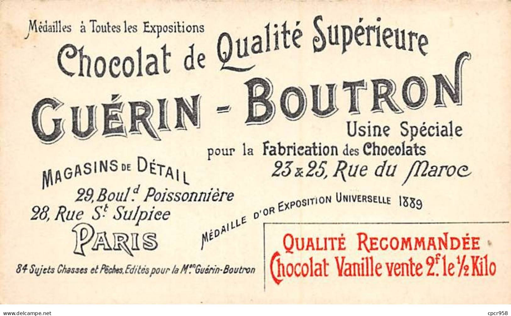 Chromos -COR10553 - Chocolat Guérin-Boutron- Chasses Et Pêches-Blaireau- Chien - 6x10 Cm Env. - Guérin-Boutron