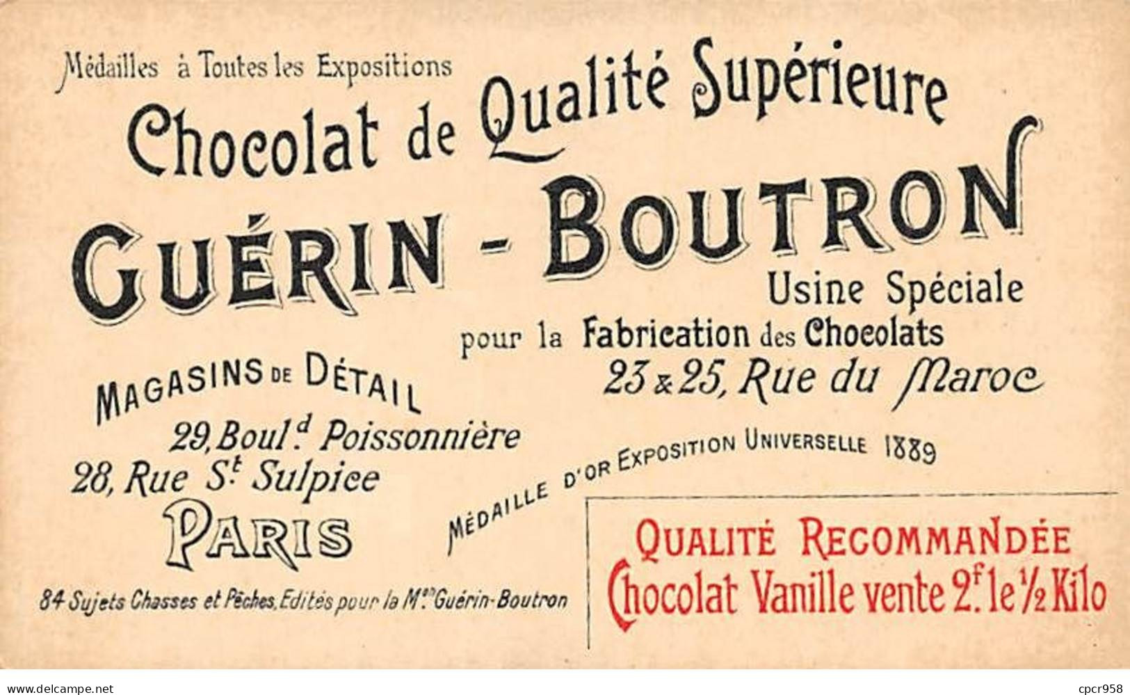 Chromos -COR10555 - Chocolat Guérin-Boutron- Chasses Et Pêches-Faisans- Battue - 6x10 Cm Env. - Guerin Boutron