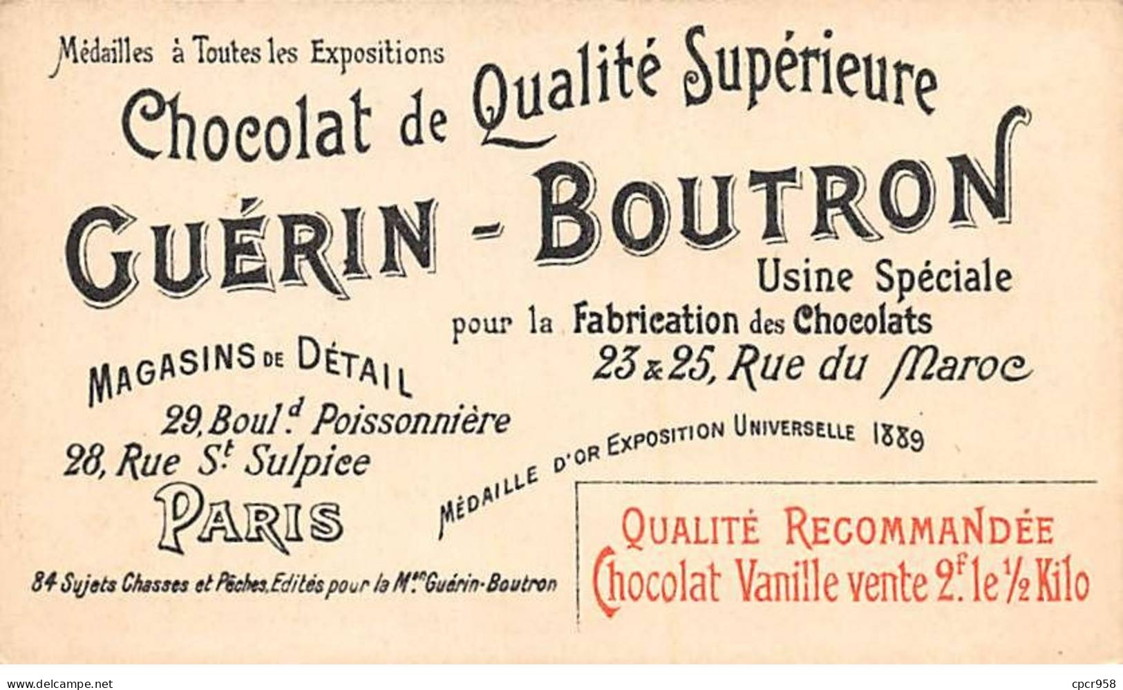 Chromos -COR10551 - Chocolat Guérin-Boutron- Chasses Et Pêches-Morse- Bateau - 6x10 Cm Env. - Guerin Boutron