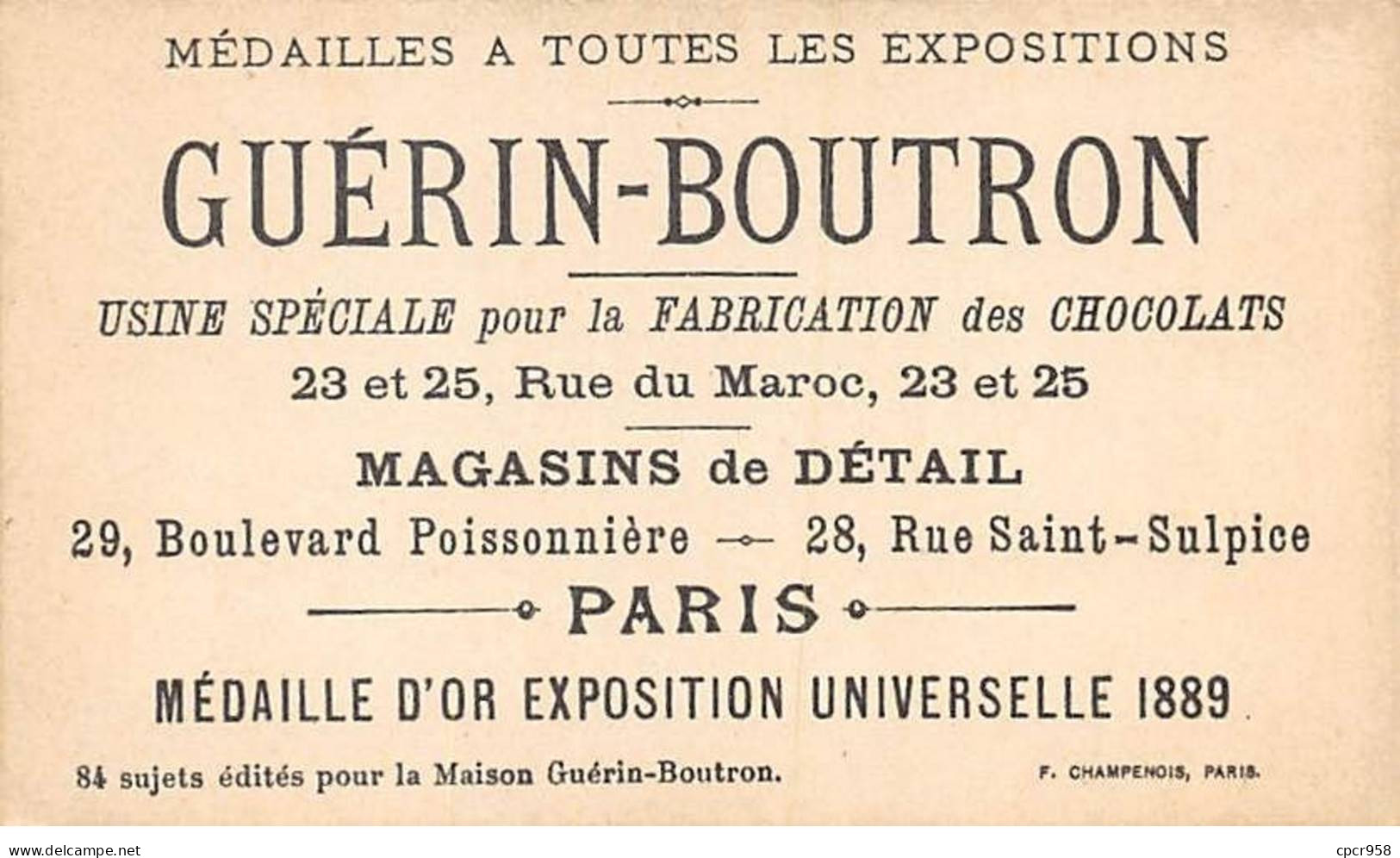 Chromos -COR10547 - Chocolat Guérin-Boutron- Chasses Et Pêches- Cerf- Panneaux - 6x10 Cm Env. - Guerin Boutron
