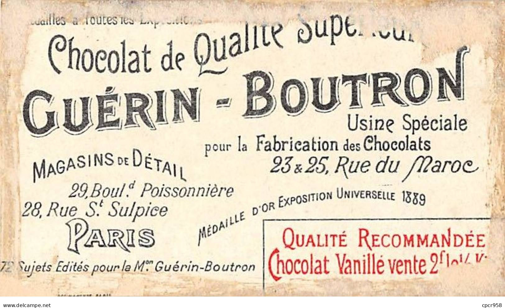Chromos -COR10540 - Chocolat Guérin-Boutron- Mots Historiques- Maréchal De Villeroi- Louis XV- En L'état - 6x10 Cm Env. - Guérin-Boutron