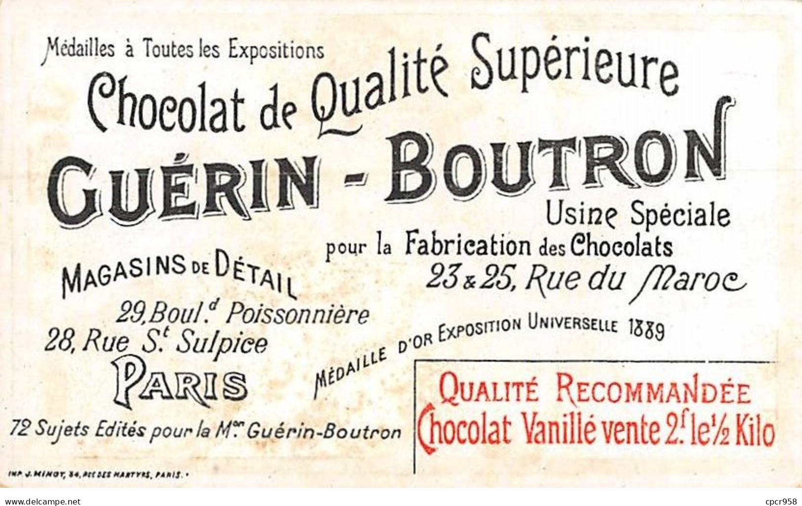 Chromos -COR10536 - Chocolat Guérin-Boutron- Chevalier D'Assas- Soldats - 6x10 Cm Env. - Guerin Boutron