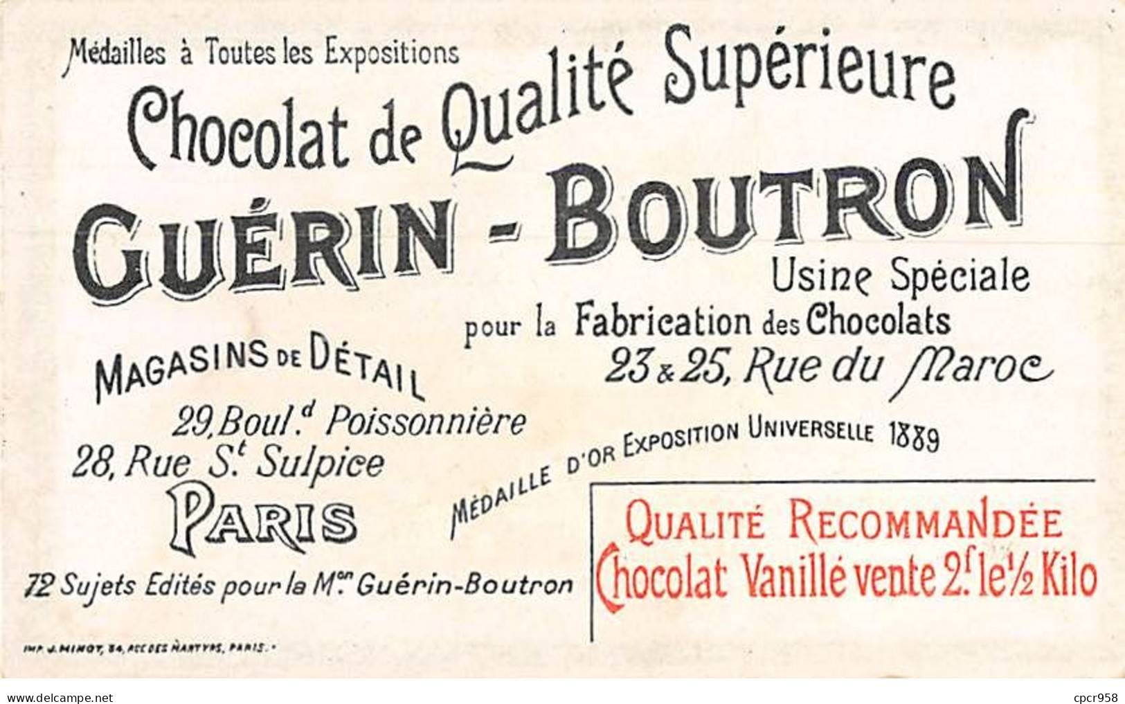 Chromos -COR10529 - Chocolat Guérin-Boutron- Général Cambronne - Waterloo- Soldats -en L'état - Décollée - 6x10 Cm Env. - Guérin-Boutron