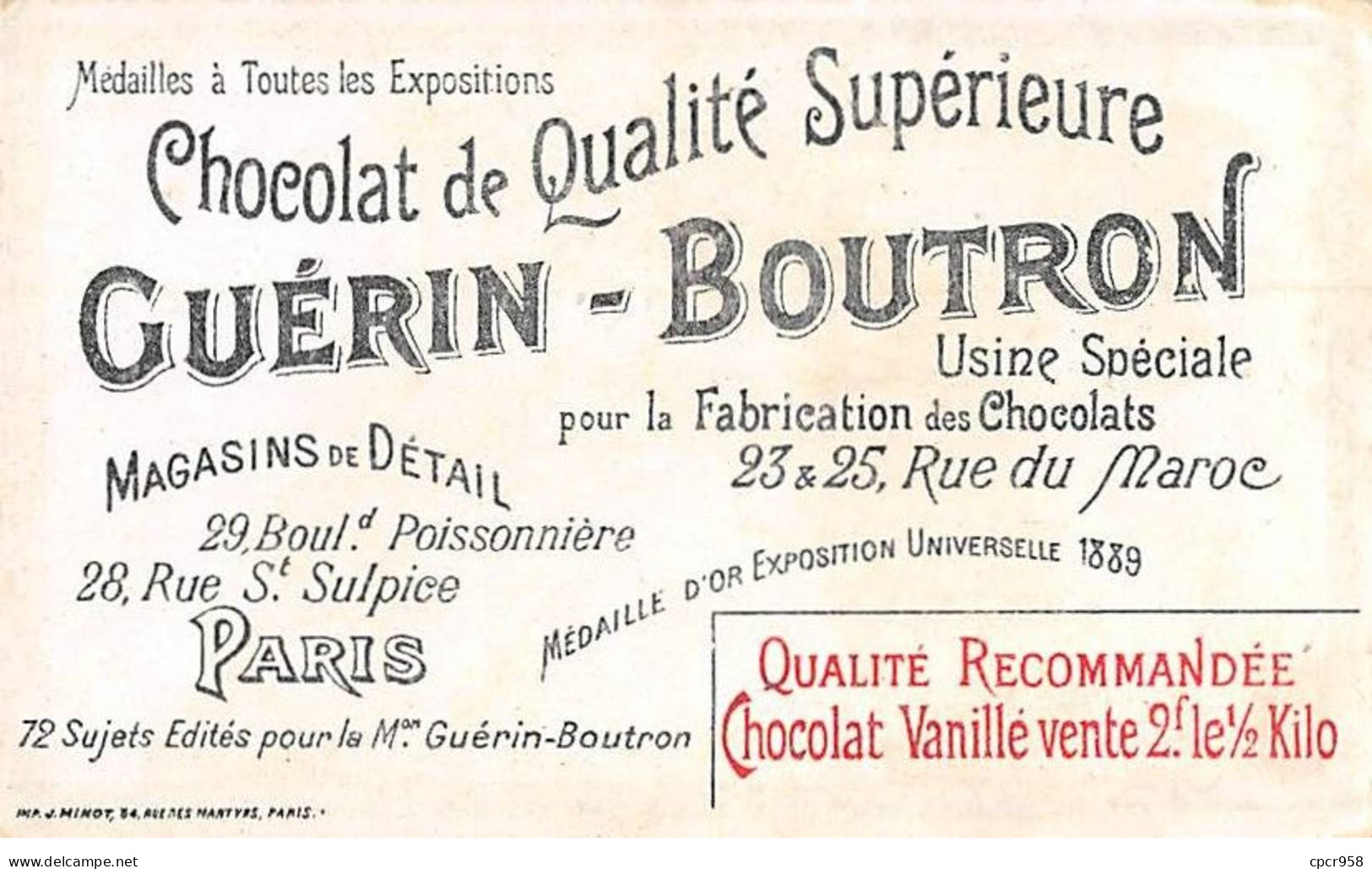 Chromos -COR10531 - Chocolat Guérin-Boutron- Général Daumesnil - Vincennes- Soldats - 6x10 Cm Env. - Guérin-Boutron