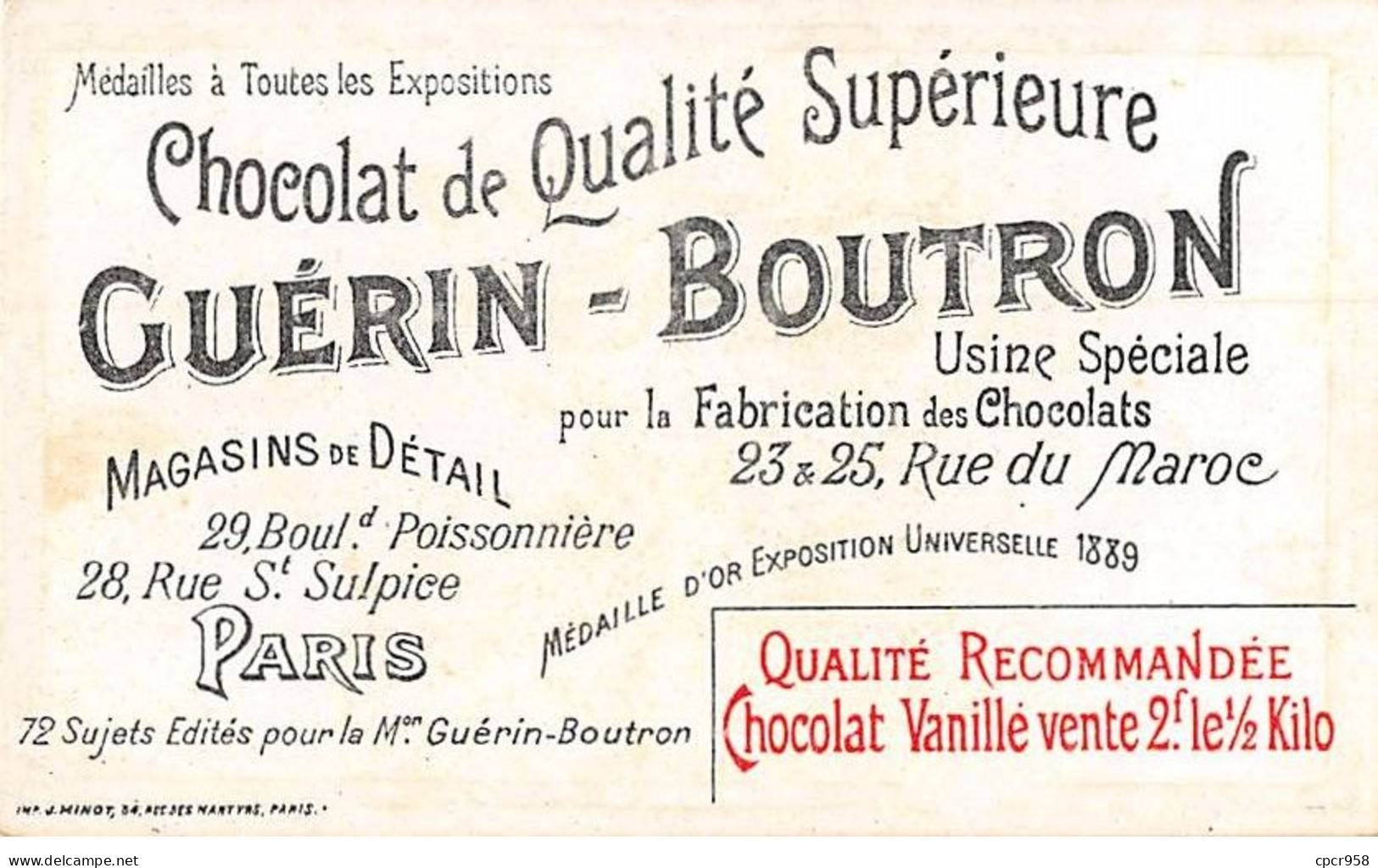 Chromos -COR10518 -Chocolat Guérin-Boutron-Mots Historiques -Madame Roland- Supplice - 6x10 Cm Env. - Guérin-Boutron