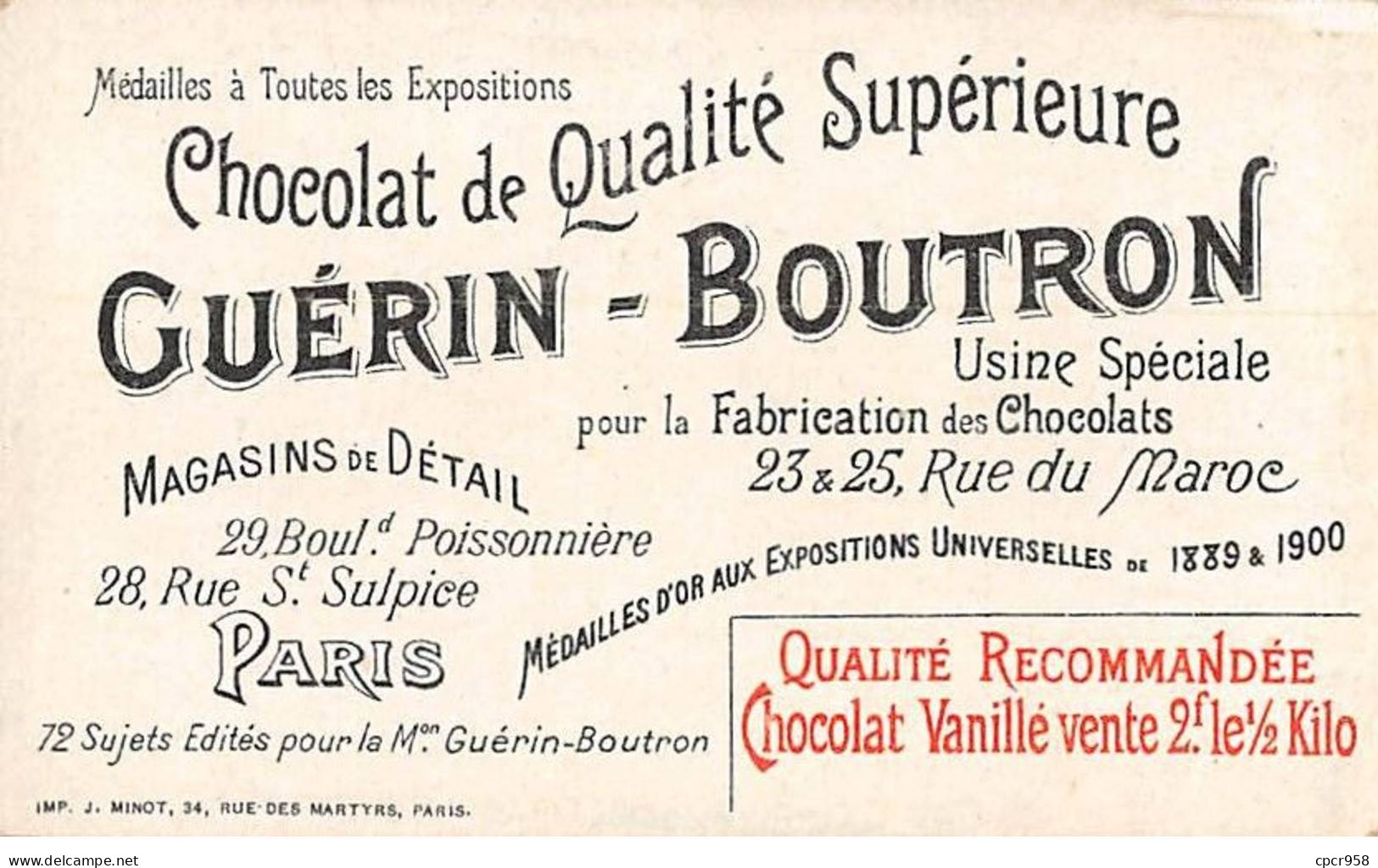 Chromos -COR10510 -Chocolat Guérin-Boutron-Le Théâtre à Travers Les âges-Théâtre Des Funambules- Acteurs- 6x10 Cm Env. - Guérin-Boutron