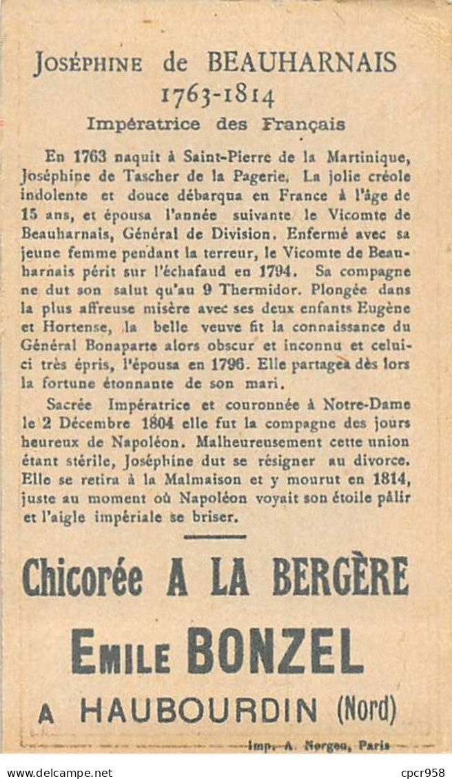 Chromos -COR10481 - Chicorée à La Bergère - Les Françaises Célèbres - Joséphine De Beauharnais - 6x10 Cm Environ - Té & Café