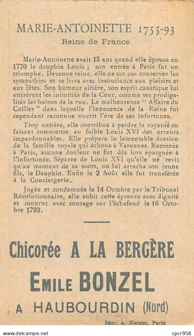 Chromos -COR10477 - Chicorée à La Bergère - Les Françaises Célèbres - Marie Antoinette - 6x10 Cm Environ - Tea & Coffee Manufacturers