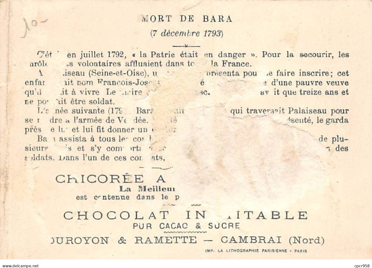 Chromos -COR12437 - Chicorée à La Ménagère - Mort De Bara - Hommes - Cheval - 8x12cm Env. - Thee & Koffie