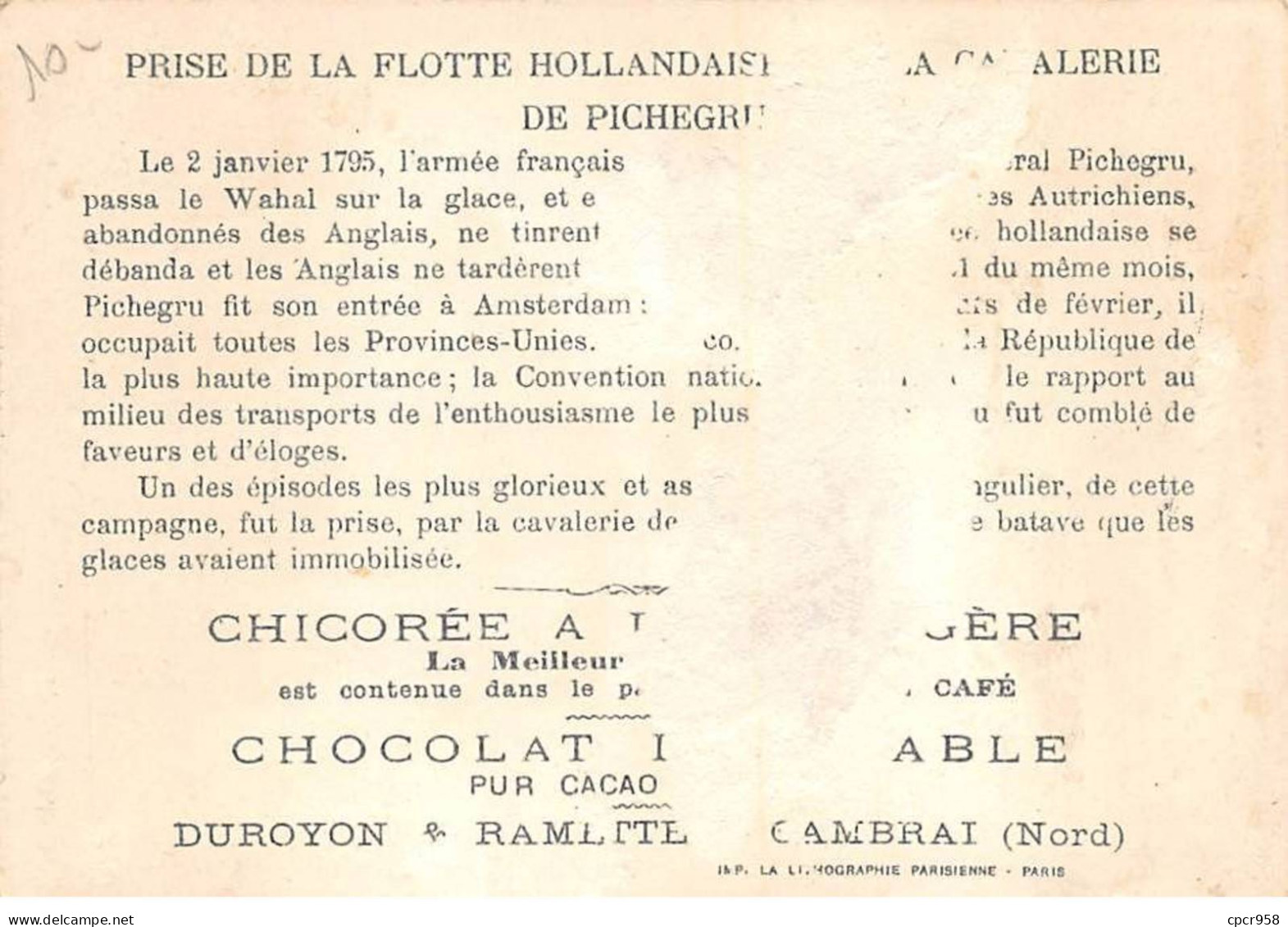 Chromos -COR12436 - Chicorée à La Ménagère - La Flotte Hollandaise - Cavalerie De Pichegru - Chevaux - 8x12cm Env. - Thee & Koffie