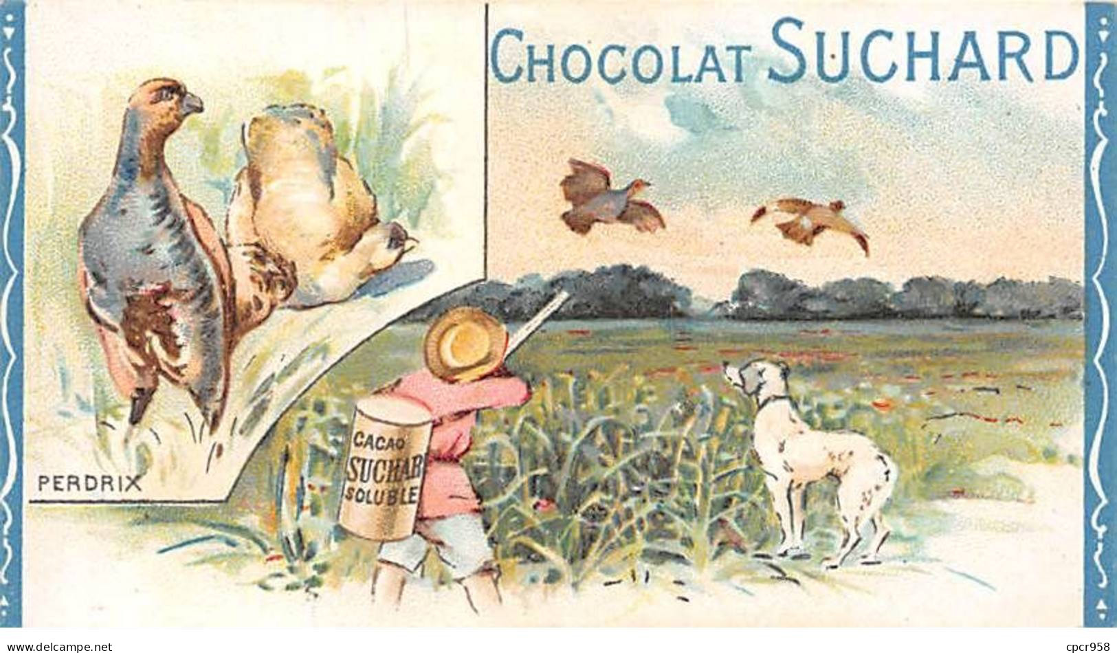 Chromos - COR14230 -Chocolat Suchard - Perdrix - Chasseur - Chien - 10x6 Cm Environ - En L'état - Suchard