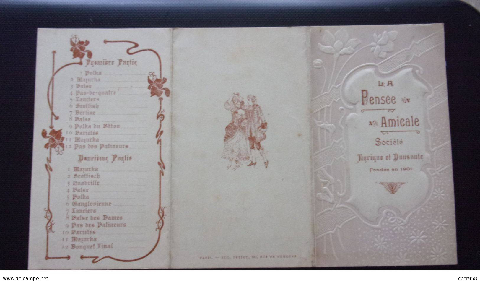 INVITATION - MOI10005 -programe La Pensée Amicale Lyrique Et Dansante Paris.1901.gaufrée.feuillée Triple 21x12cm - Programme