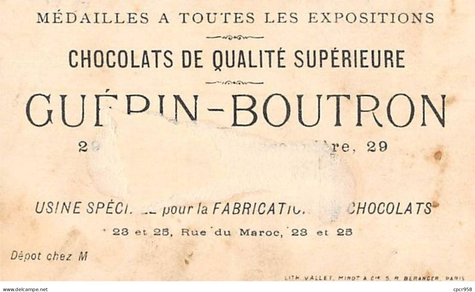 Chromos - COR13851 - Chocolat Guérin-Boutron - Enfants - Marionnettes - Théâtre - Fond Or - 9x6 Cm Environ - En L'état - Guerin Boutron
