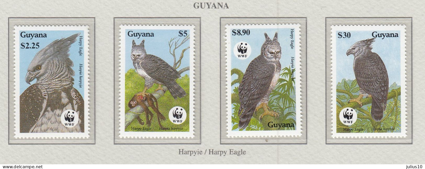 GUYANA 1990 WWF Birds Of Prey Mi 3077-3080 MNH(**) Fauna 772 - Eagles & Birds Of Prey