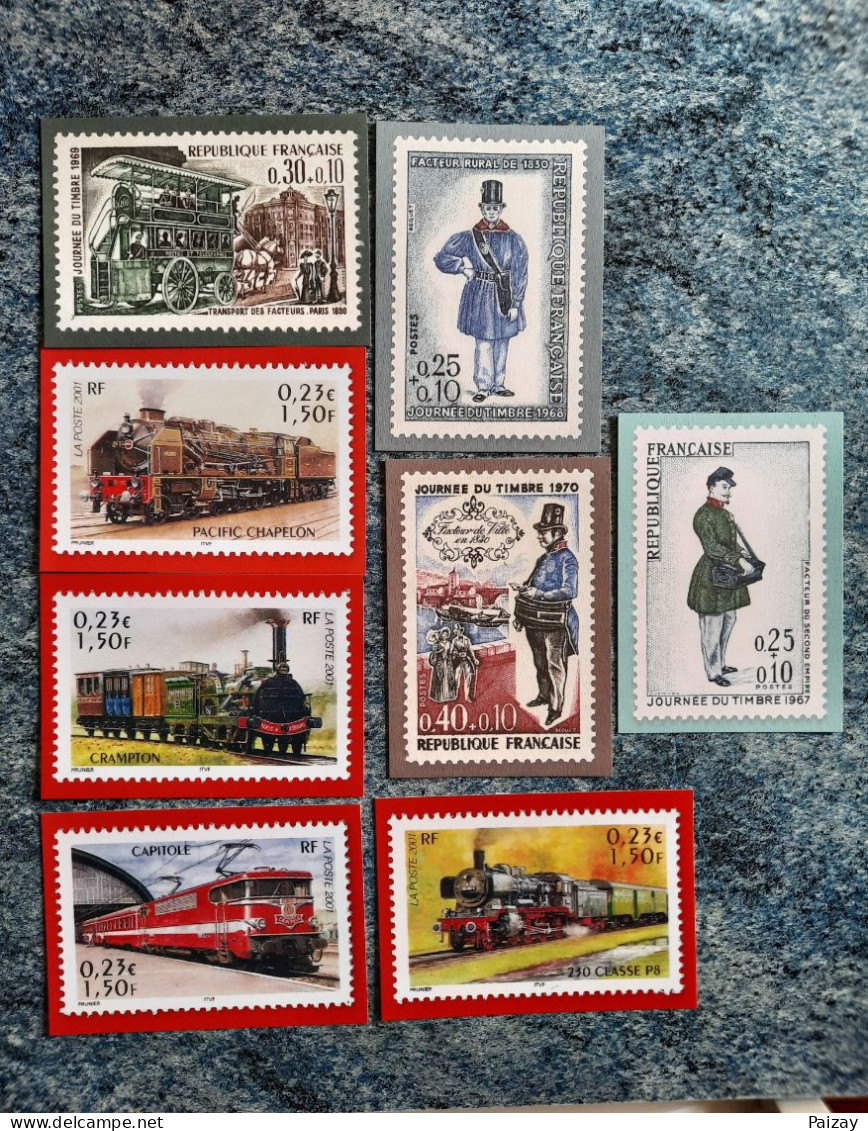 8 Facteur Prêt à Poster Carte Validité Permanente Journée Du Timbre Et Légende Du Rail Train, Locomotive - Letter Cards
