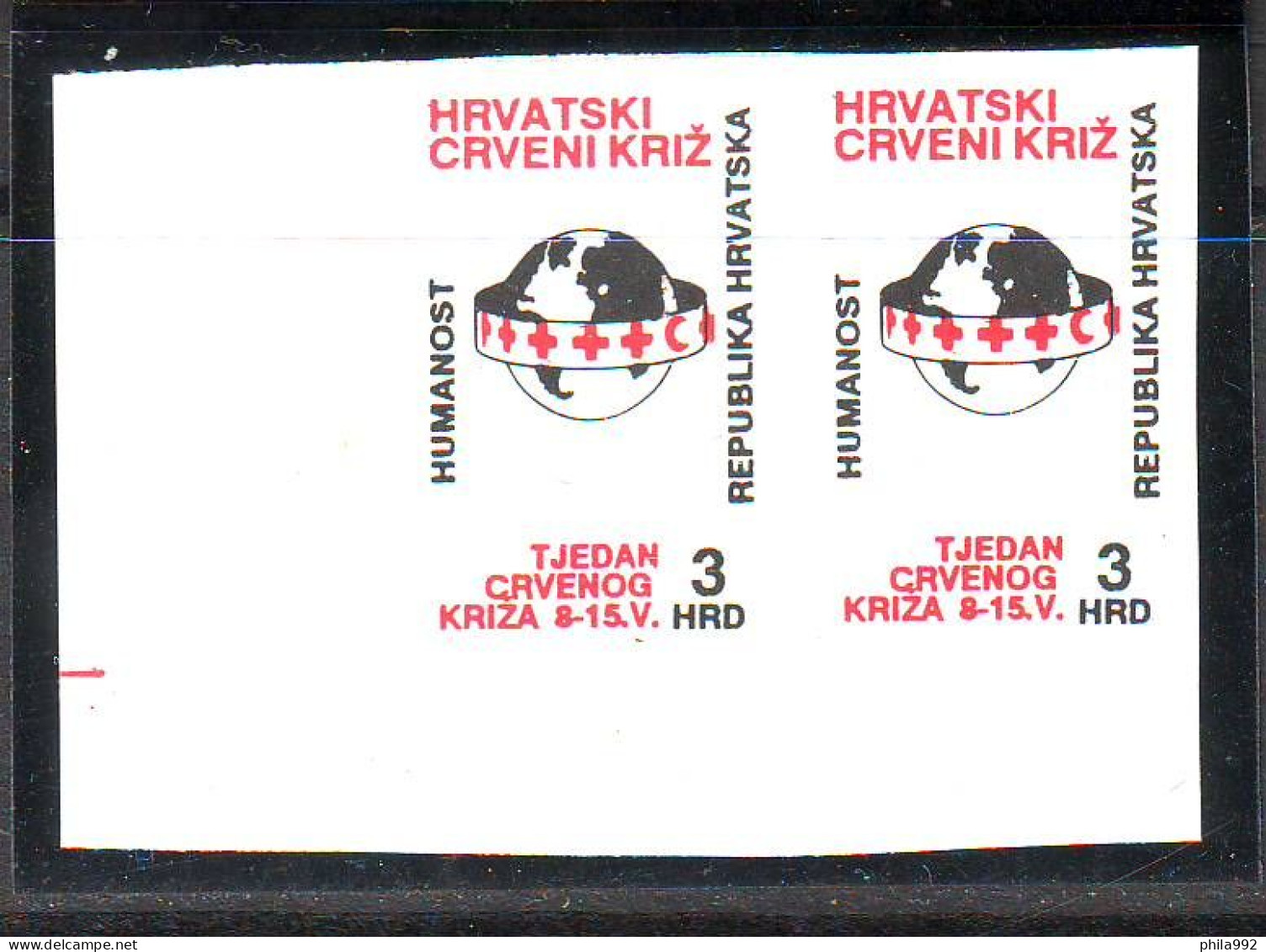 Croatia 1992 Charity Stamp Mi.No 21 Red Cross Unstaped Stamps - Corner Pair   MNH - Croatia