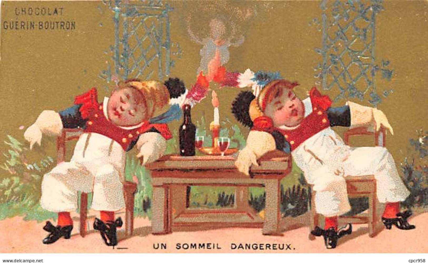 Chromos - COR13738 - Chocolat Guérin-Boutron - Hommes - Table - Vin - Sommeil Dangereux - 10x6 Cm Environ - En L'état - Guerin Boutron