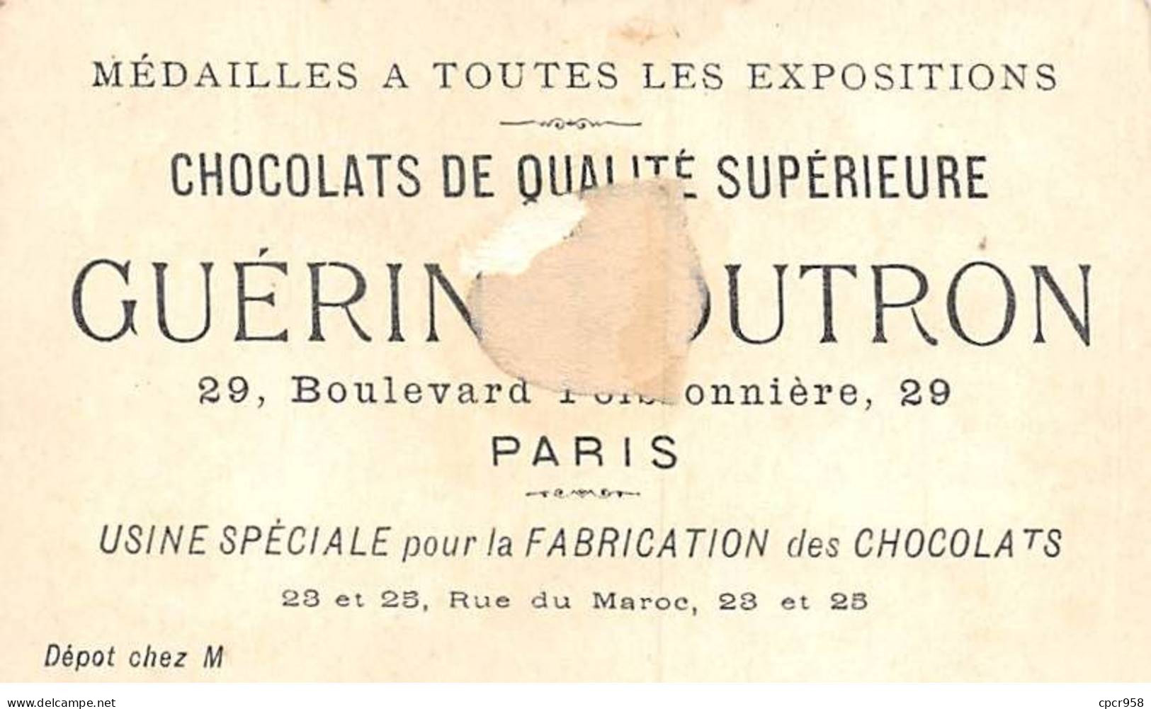 Chromos - COR13738 - Chocolat Guérin-Boutron - Hommes - Table - Vin - Sommeil Dangereux - 10x6 Cm Environ - En L'état - Guerin Boutron