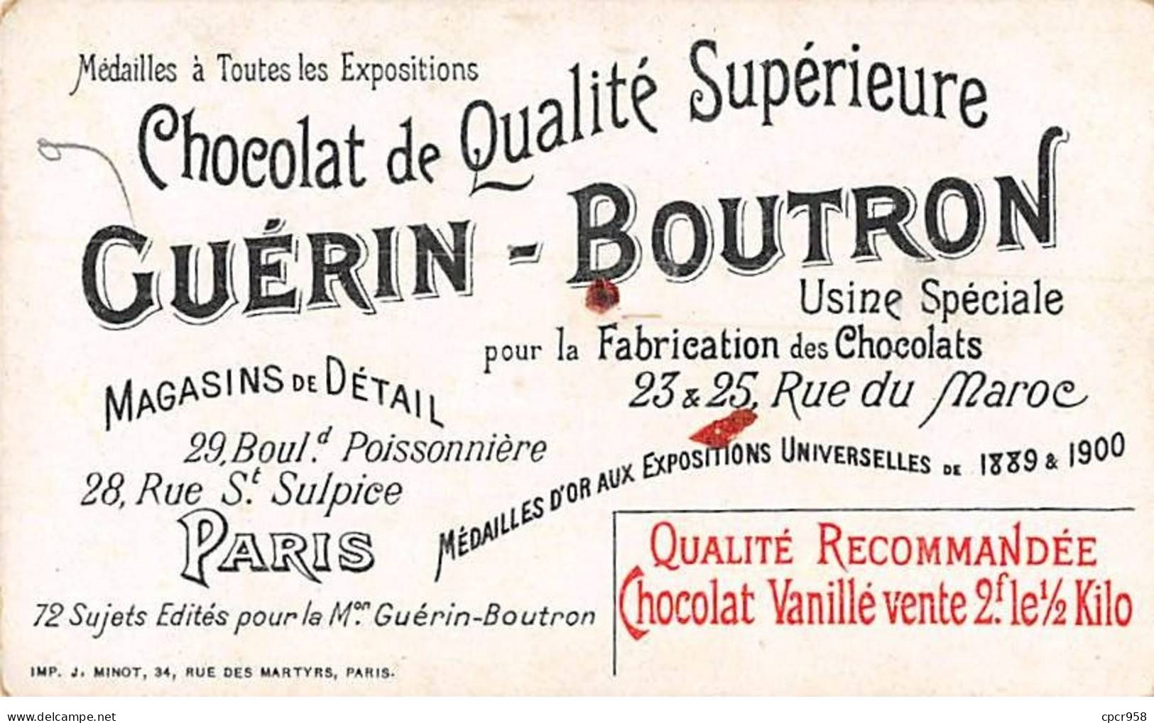 Chromos - COR14174 - Chocolat Guérin-Boutron -Théâtre à Travers Les âges -Féérie - Shakespeare - 10x6 Cm Environ - Guérin-Boutron