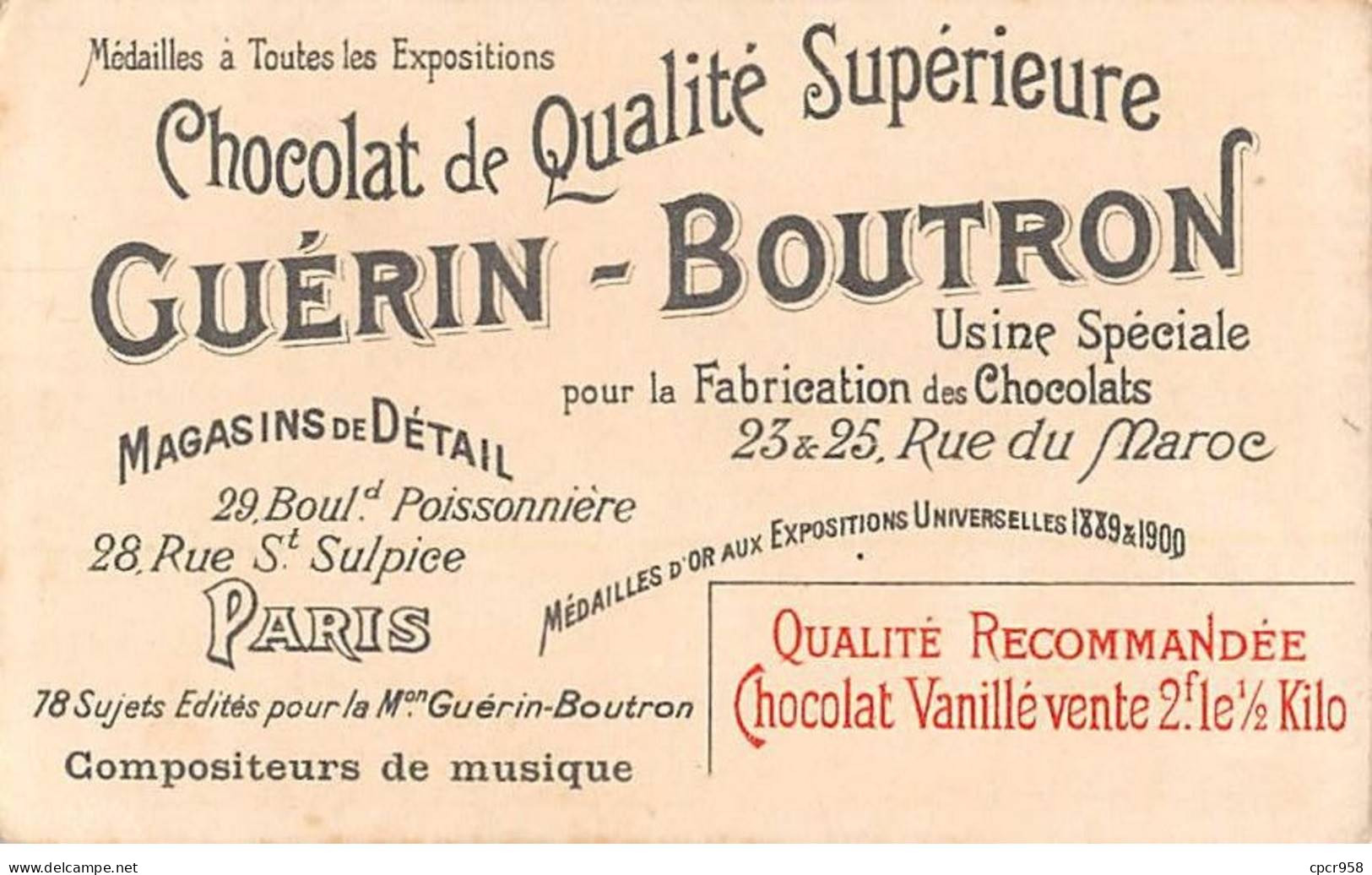 Chromos - COR14166 - Chocolat Guérin-Boutron - Monsigny - Rose Et Colas - Hommes - Femme - 10x6 Cm Environ - Guerin Boutron