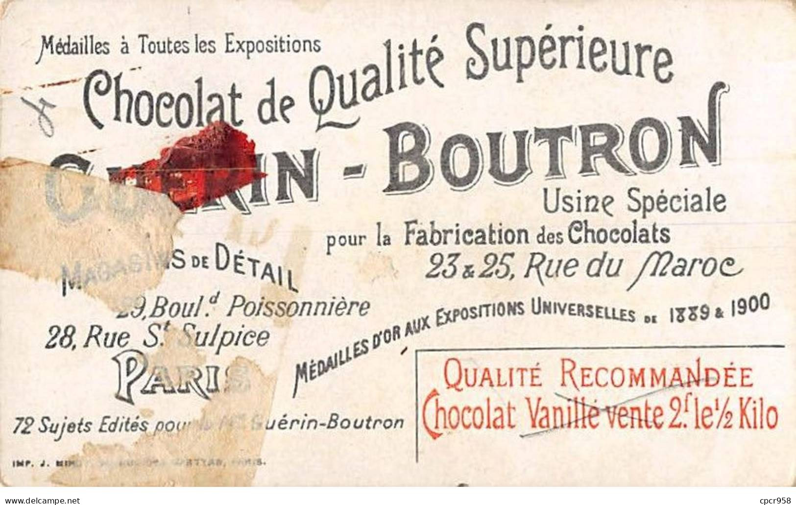 Chromos - COR14176 -Chocolat Guérin-Boutron -Théâtre à Travers Les âges -Saltimbanques-Chiens - 10x6 Cm Env. -en L'état - Guerin Boutron