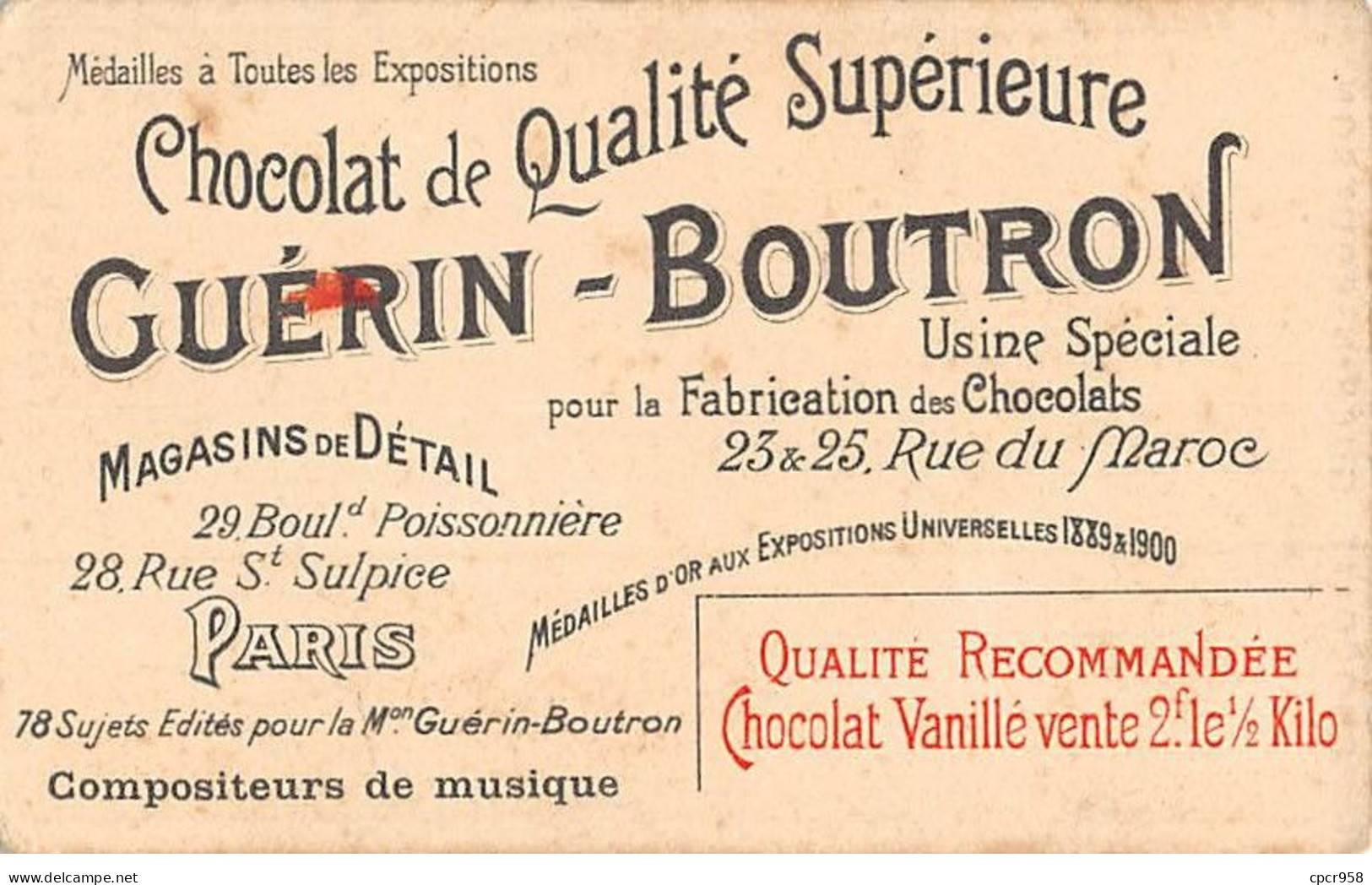 Chromos - COR14178 -Chocolat Guérin-Boutron -Adam - Le Chalet - Hommes - Femme - 10x6 Cm Environ - Guerin Boutron