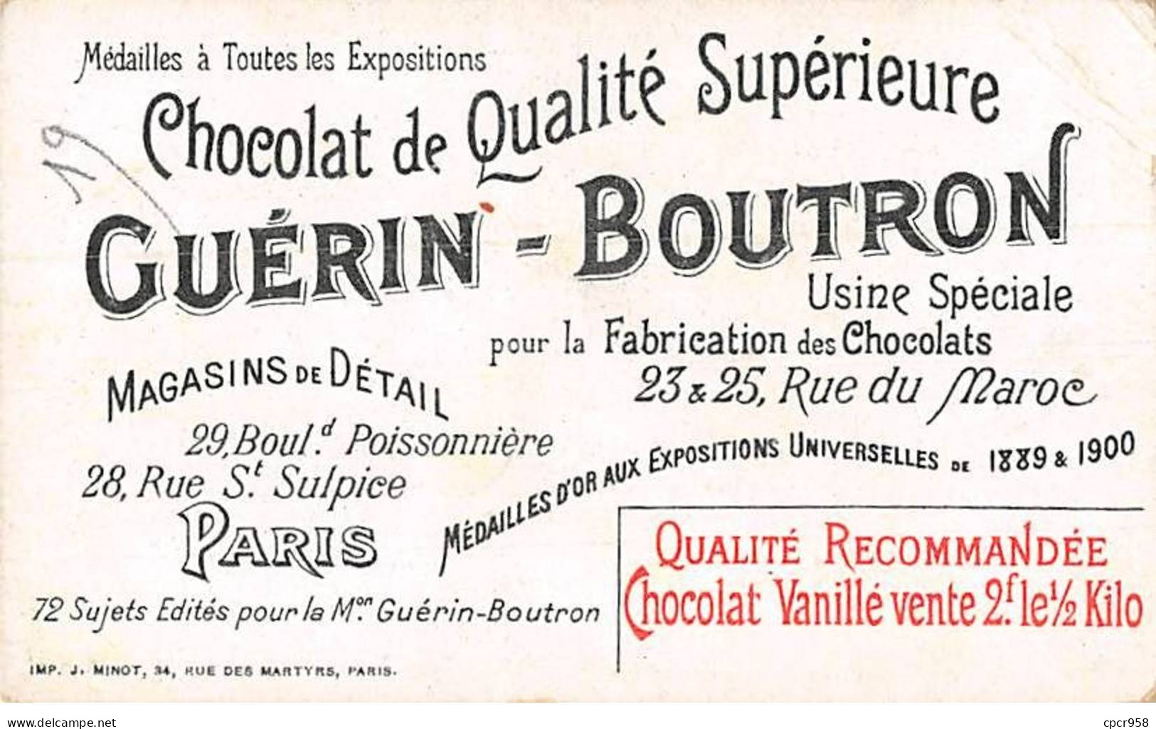 Chromos - COR14182 -Chocolat Guérin-Boutron -Théâtre à Travers Les âges -Féerie- Homme - Femmes- 10x6 Cm Env- En L'état - Guerin Boutron