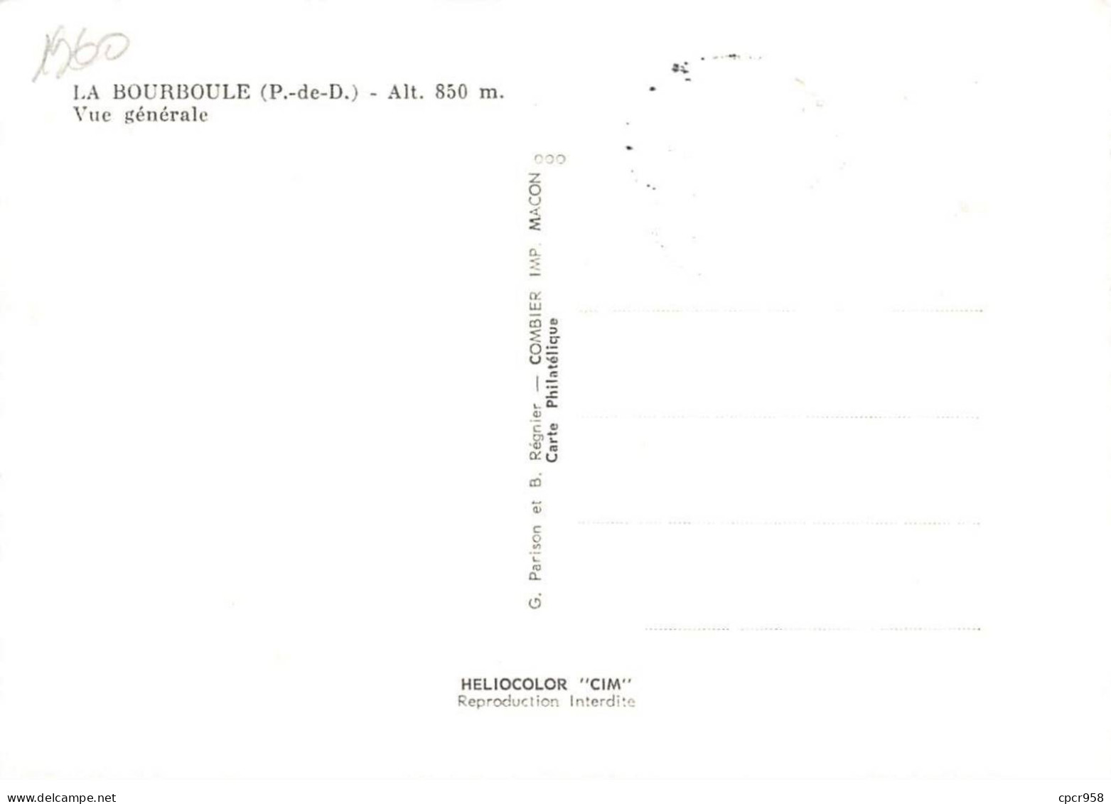 Carte Maximum - FRANCE - COR12783 - 28/05/1960 - La Bourboule - Cachet La Bourboule - 1960-1969